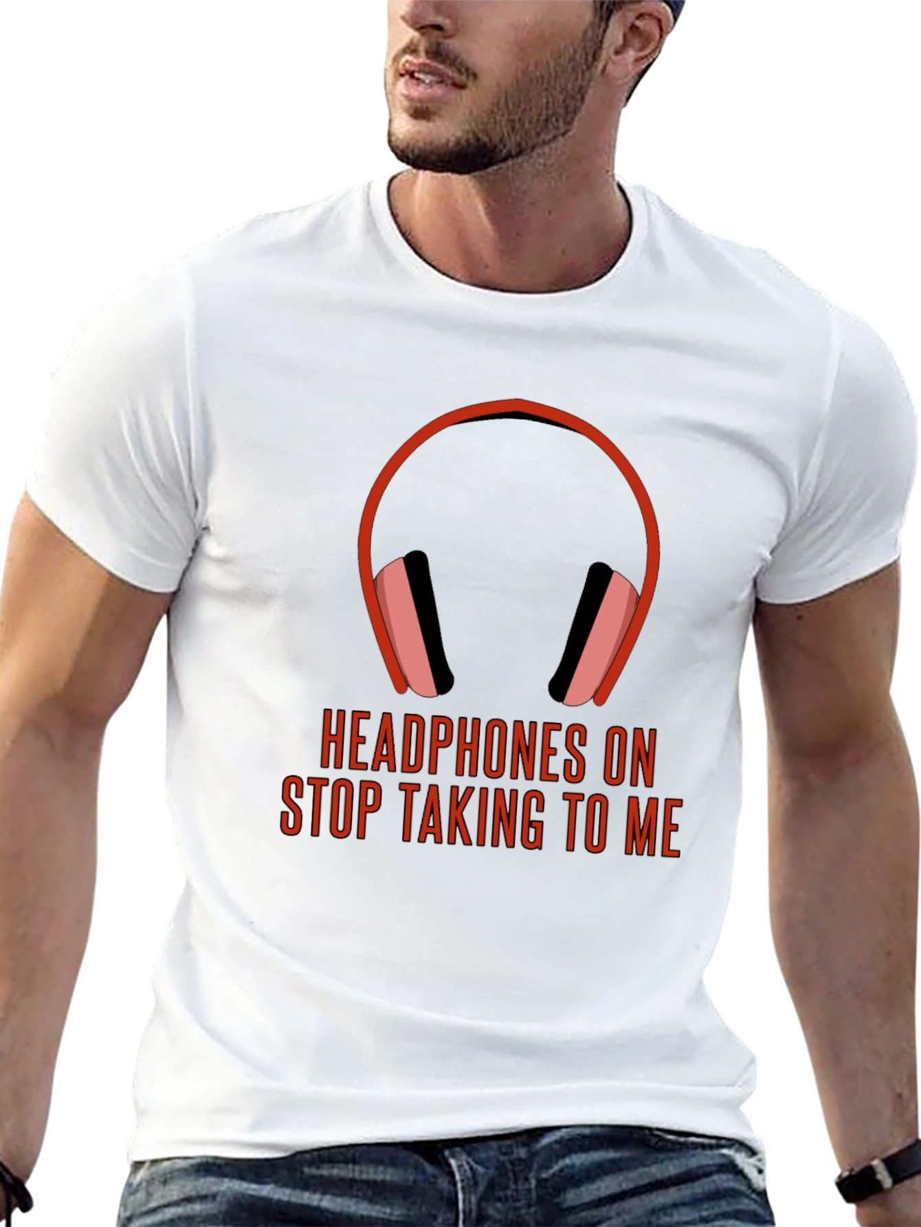 Black Headphones On Graphic Tee - Introvert Humor T-Shirt view 13