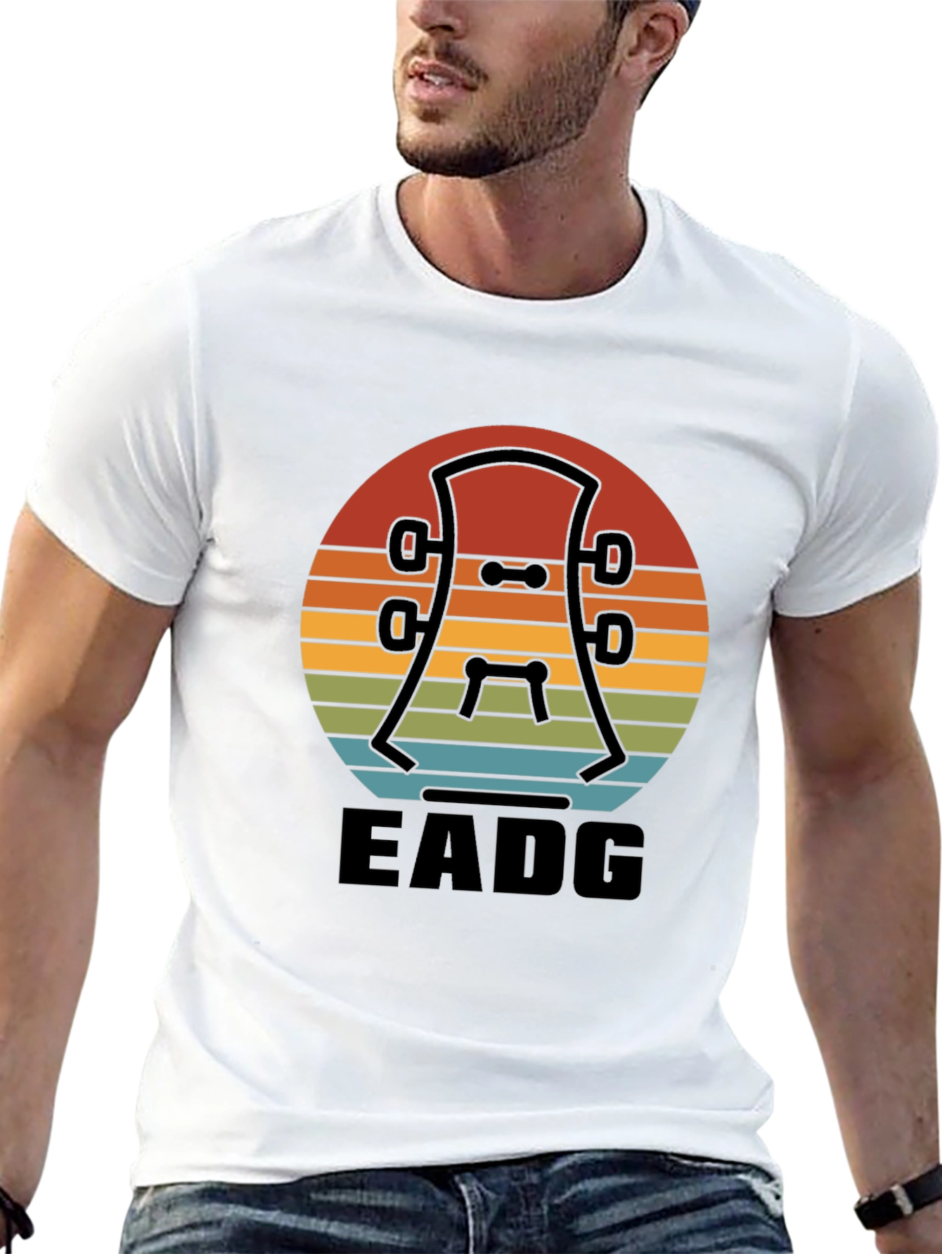 Black Vintage Guitar Headstock T-Shirt - EADG Tuning view 13