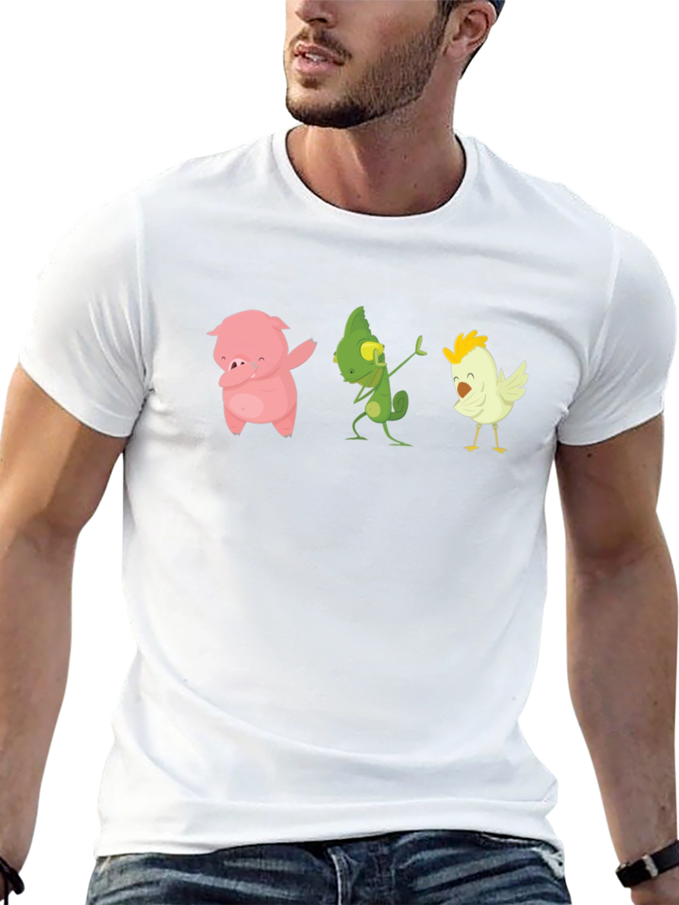 Black Dabbing Animal T-Shirt: Pig, Lizard, Chicken view 13