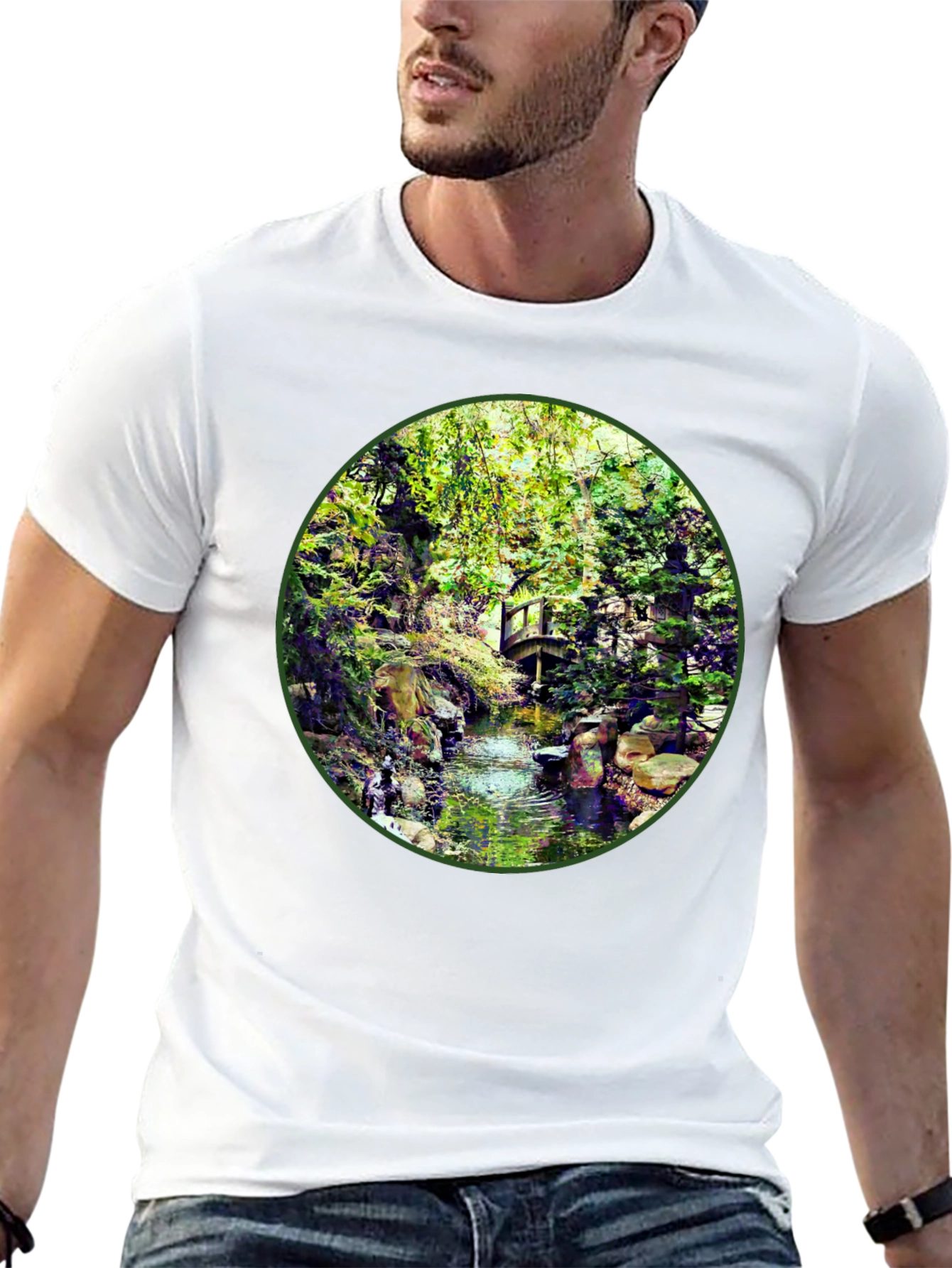 Black Nature Stream T-Shirt - Unique Design view 13