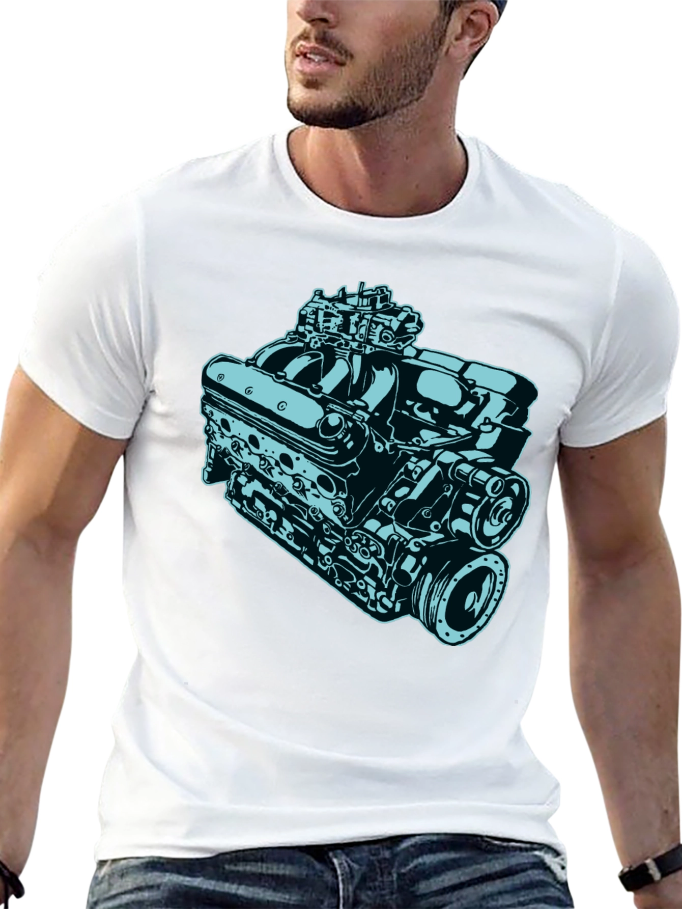 Black Car Engine Graphic Tee - Black Cotton Short Sleeve Shirt view 13