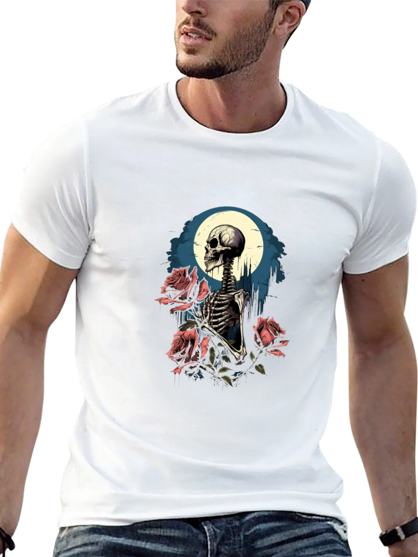 Black Skeleton & Roses Graphic Tee - Men's Black T-Shirt view 13