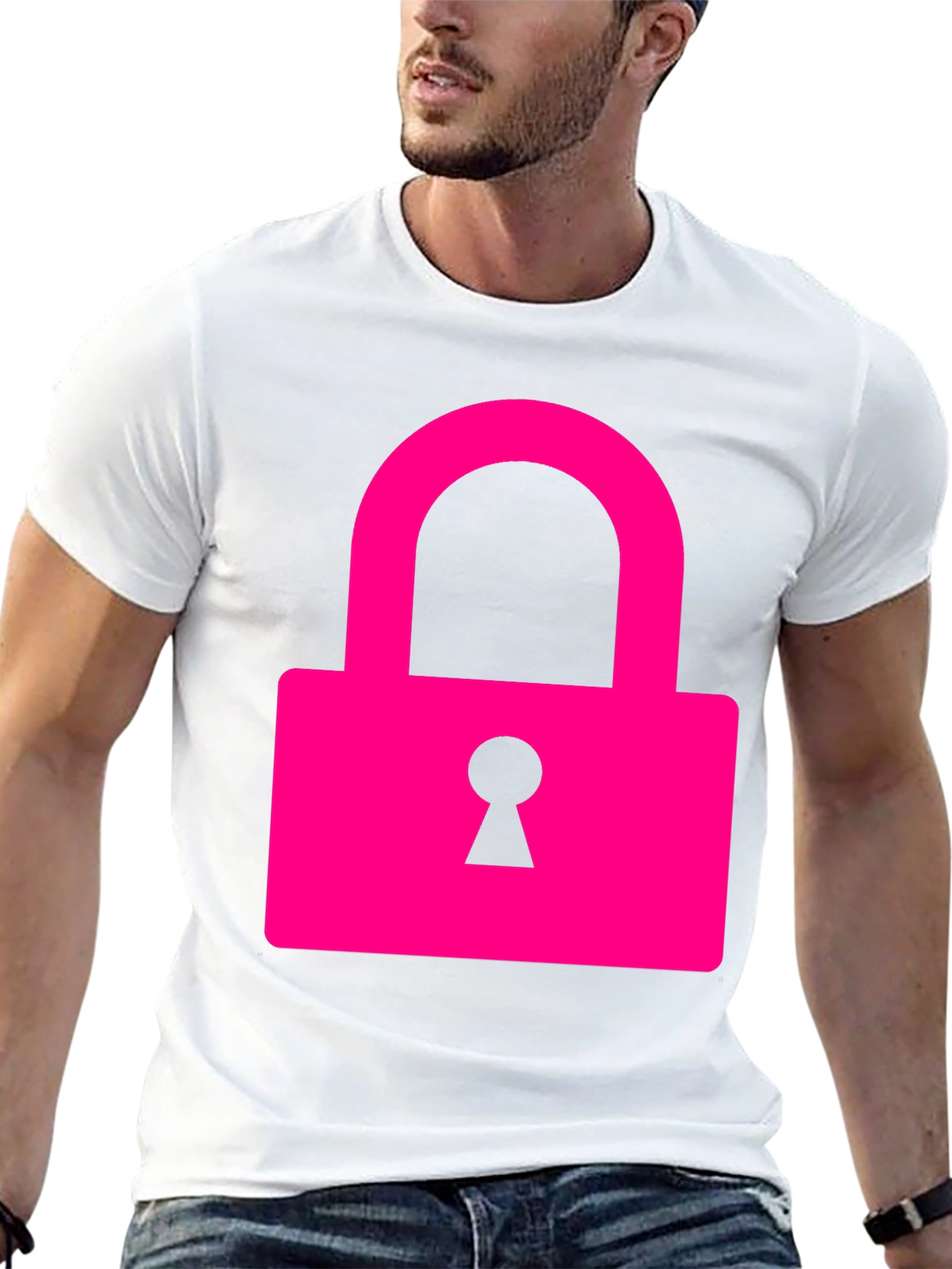 Black Cool Pink Lock Graphic T-Shirt view 13