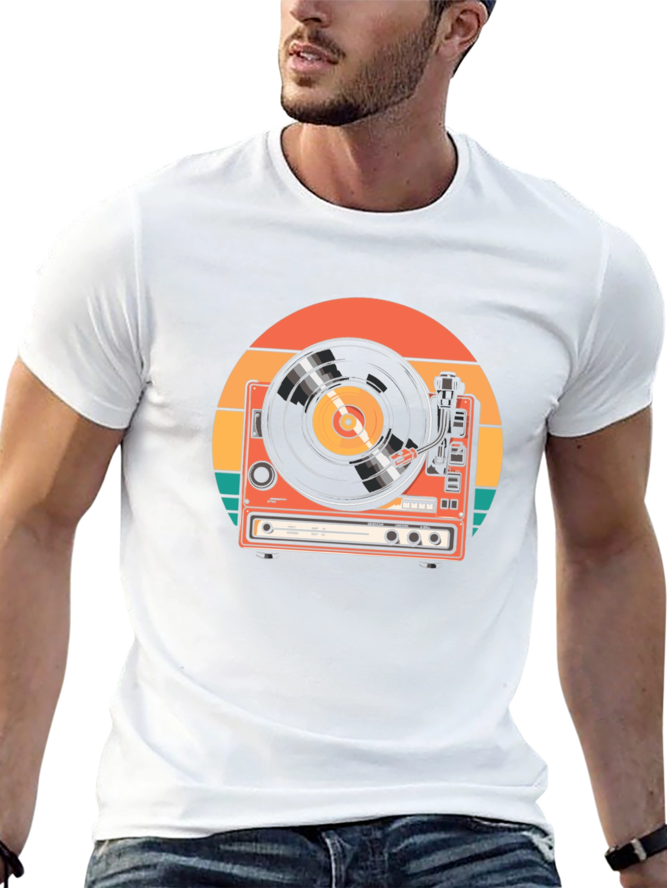 Black Retro Turntable Graphic Tee - Vintage Music Lover Shirt view 13
