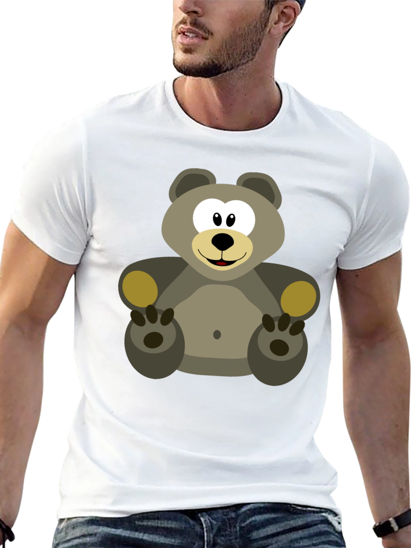 Black Cartoon Bear Graphic Tee - Black Cotton Blend view 13