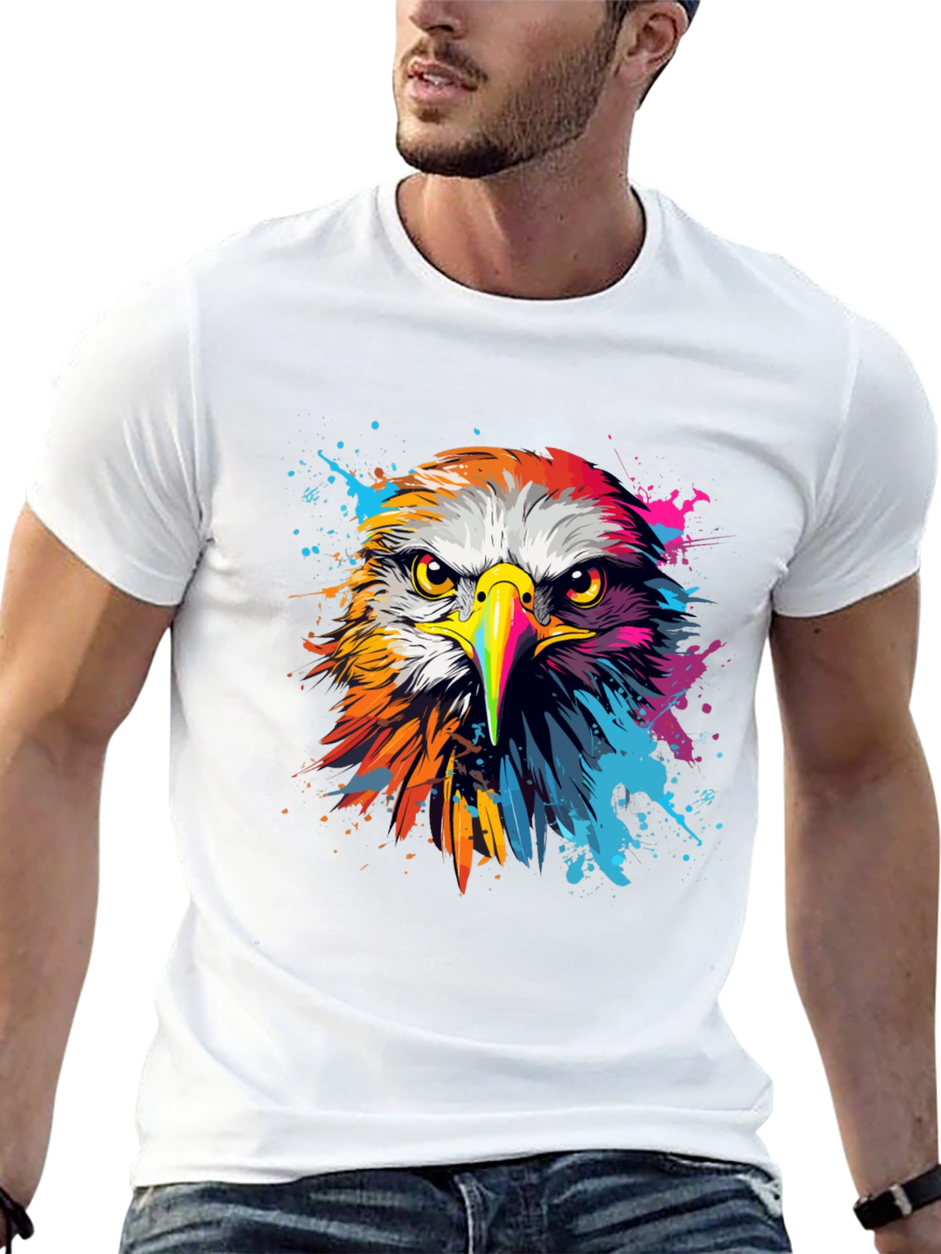 Black Vibrant Eagle Graphic Tee - Bold Black Cotton T-Shirt view 13