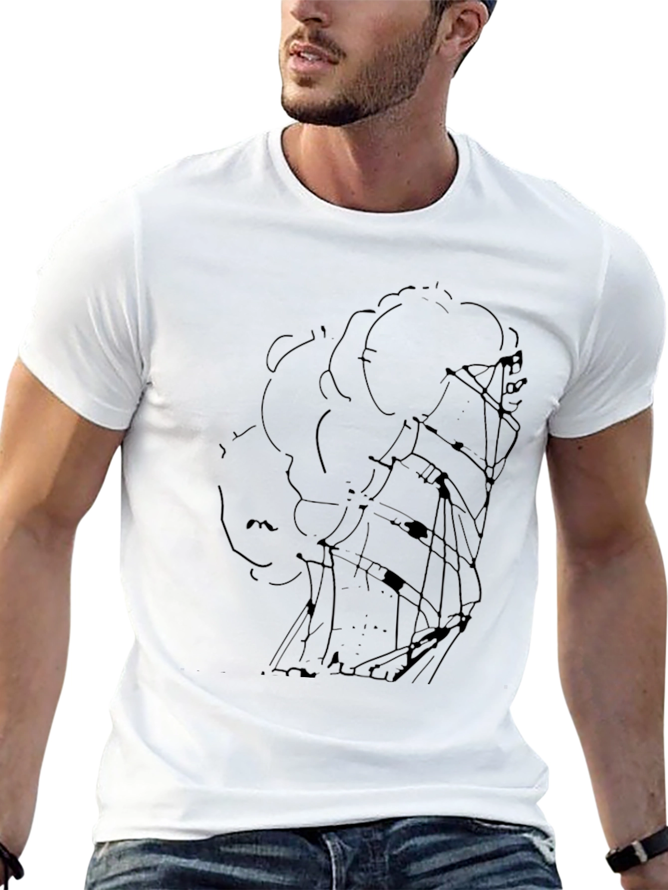 Black Men's Black Graphic Tee - Ship in Storm Design view 13