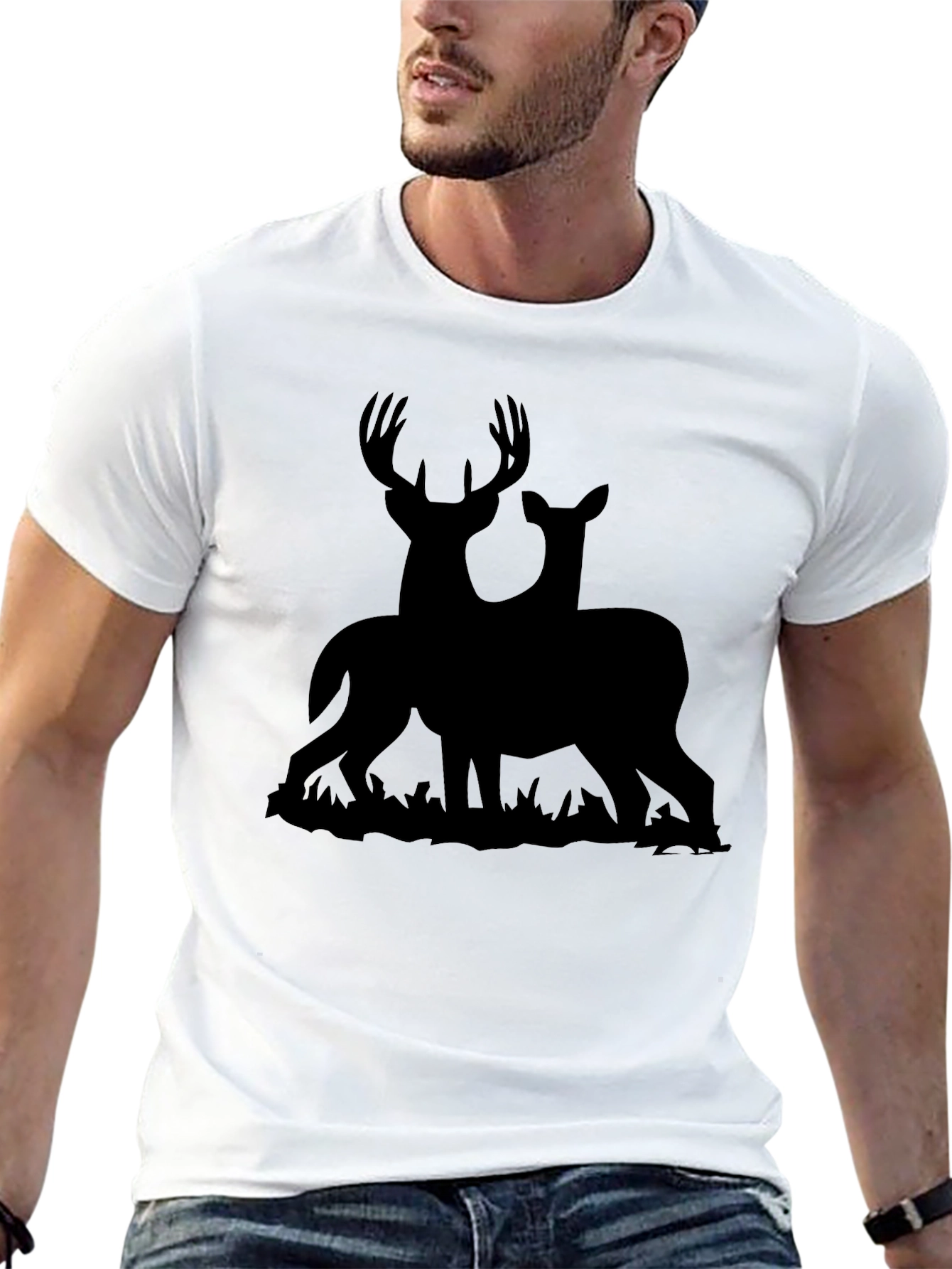 Black Deer Silhouette Graphic Tee - Black Cotton Blend view 13