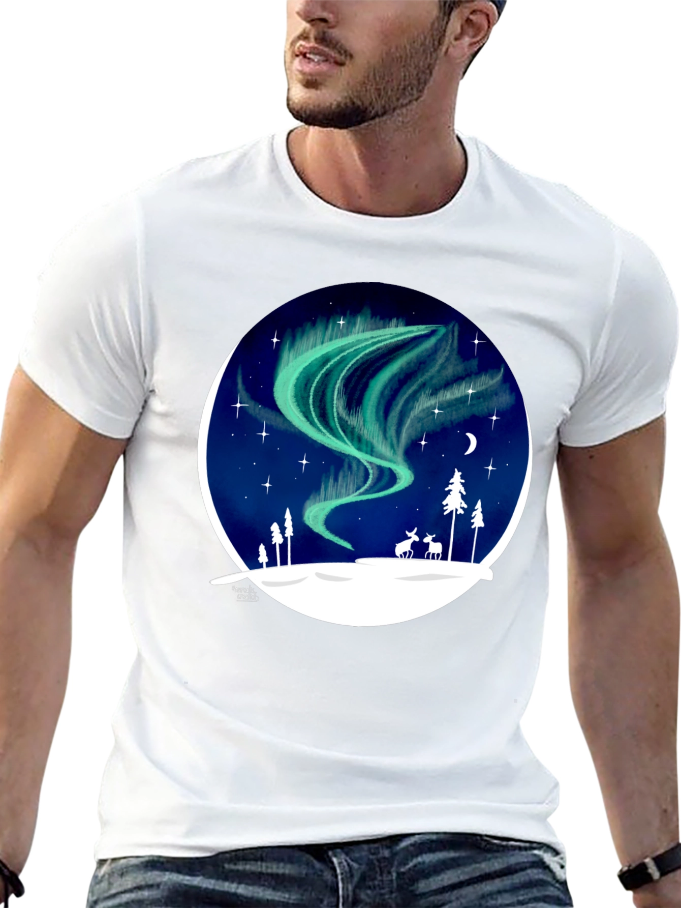 Black Northern Lights T-Shirt: Unique Winter Scene Design view 13