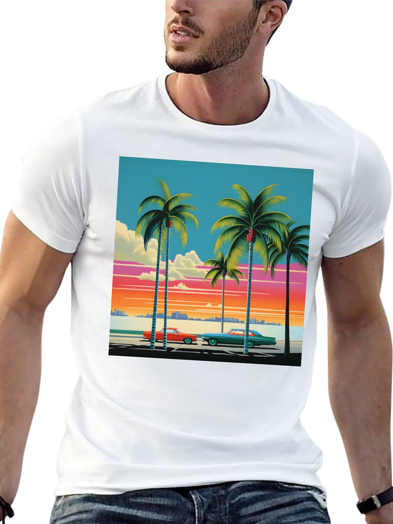 Black Retro Miami Beach Palm Tree T-Shirt view 13