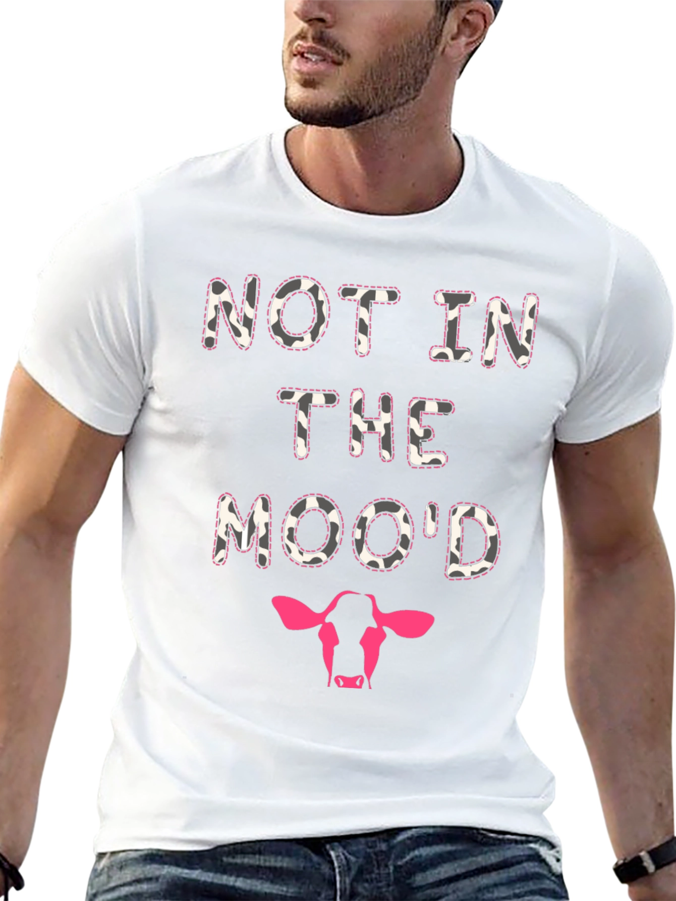 Black Not In The Mood Cow Print T-Shirt view 13
