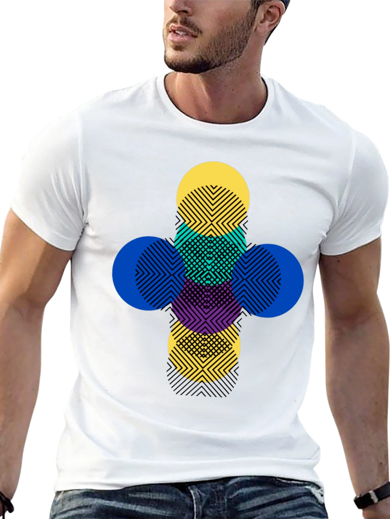 Black Geometric Circles Graphic Tee - Modern Pattern T-Shirt view 13