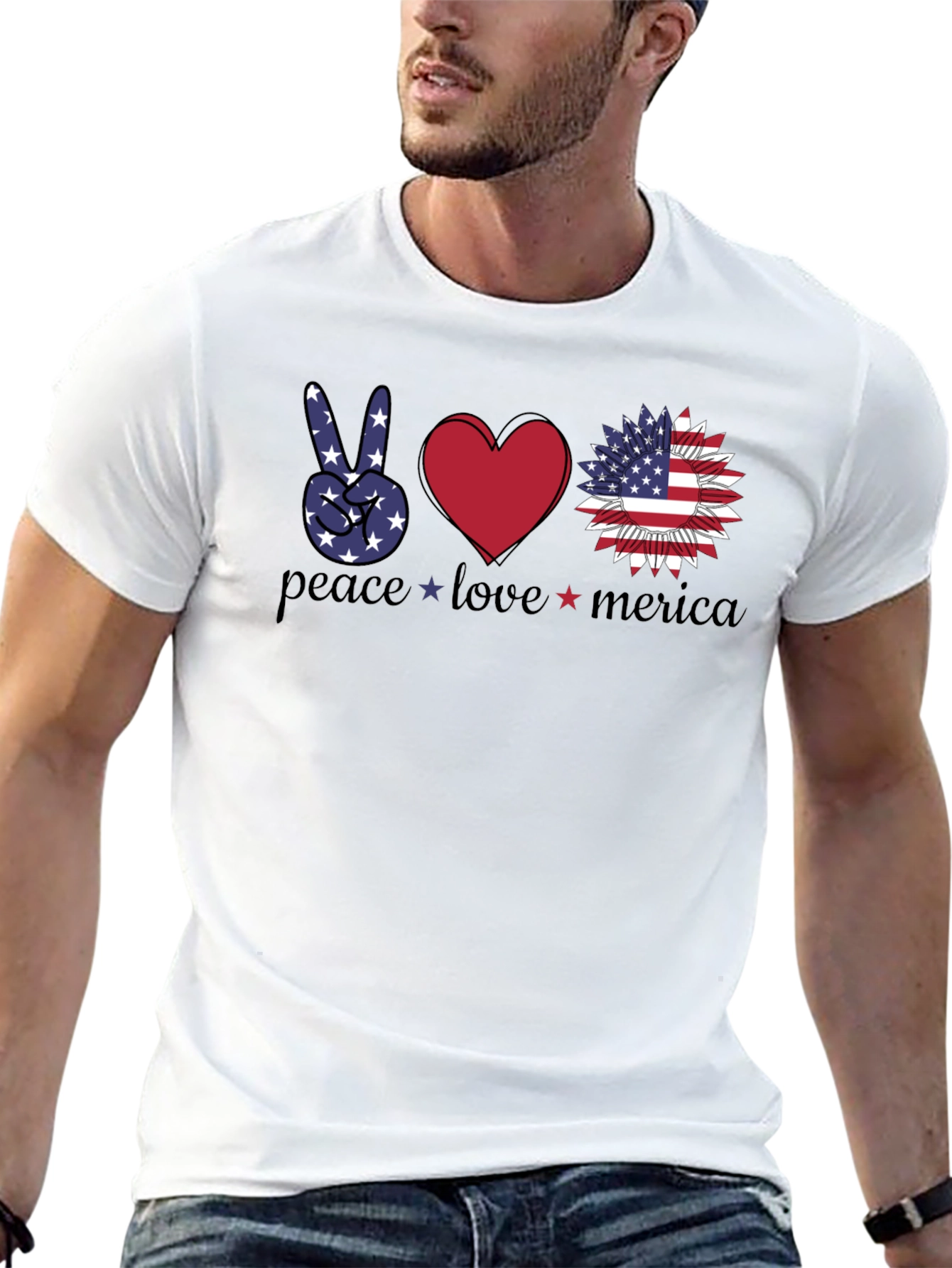 Black Patriotic Peace Love America T-Shirt view 13
