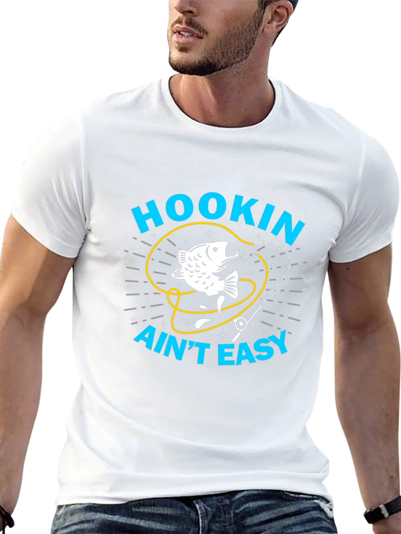 Hookin' Ain't Easy T-Shirt - Fishing Graphic Tee - 13