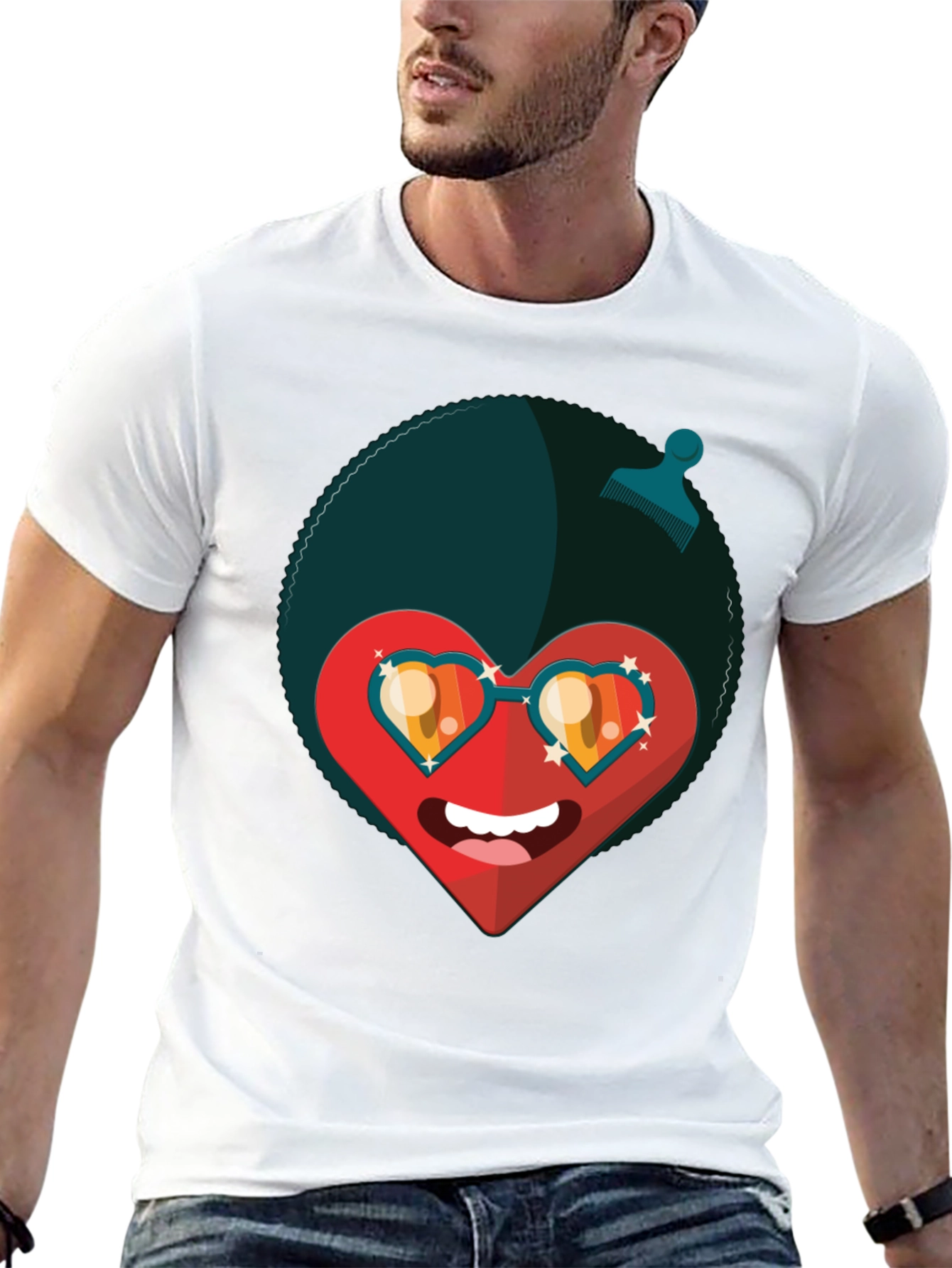 Black Funky Heart Afro T-Shirt - Black Graphic Tee view 13