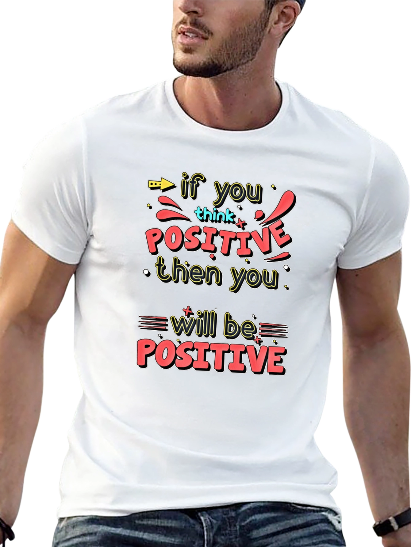 Black Motivational Graphic Tee - Think Positive! view 13
