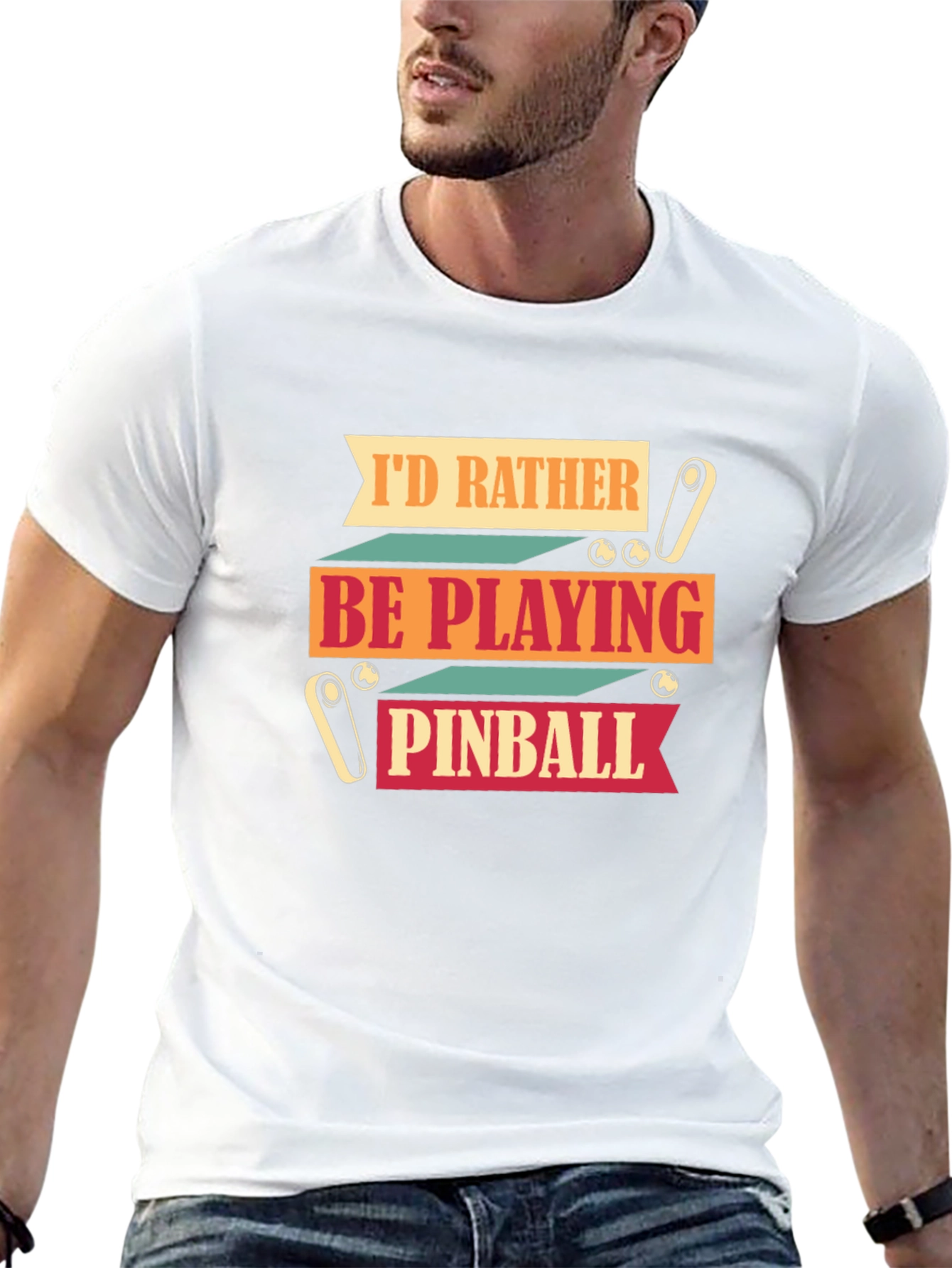 Black I'd Rather Be Playing Pinball Graphic T-Shirt view 13