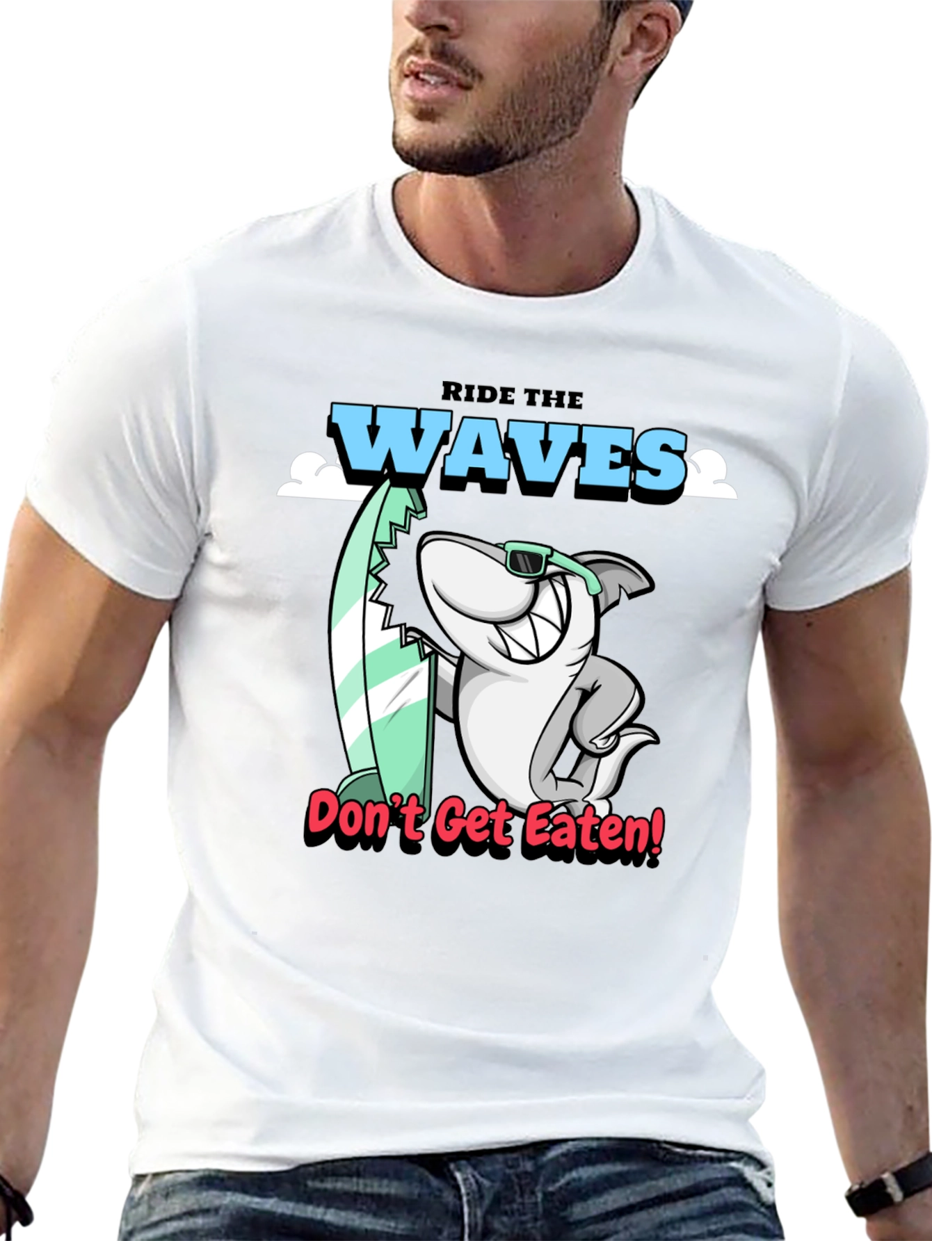 Black Ride the Waves Shark Graphic T-Shirt view 13