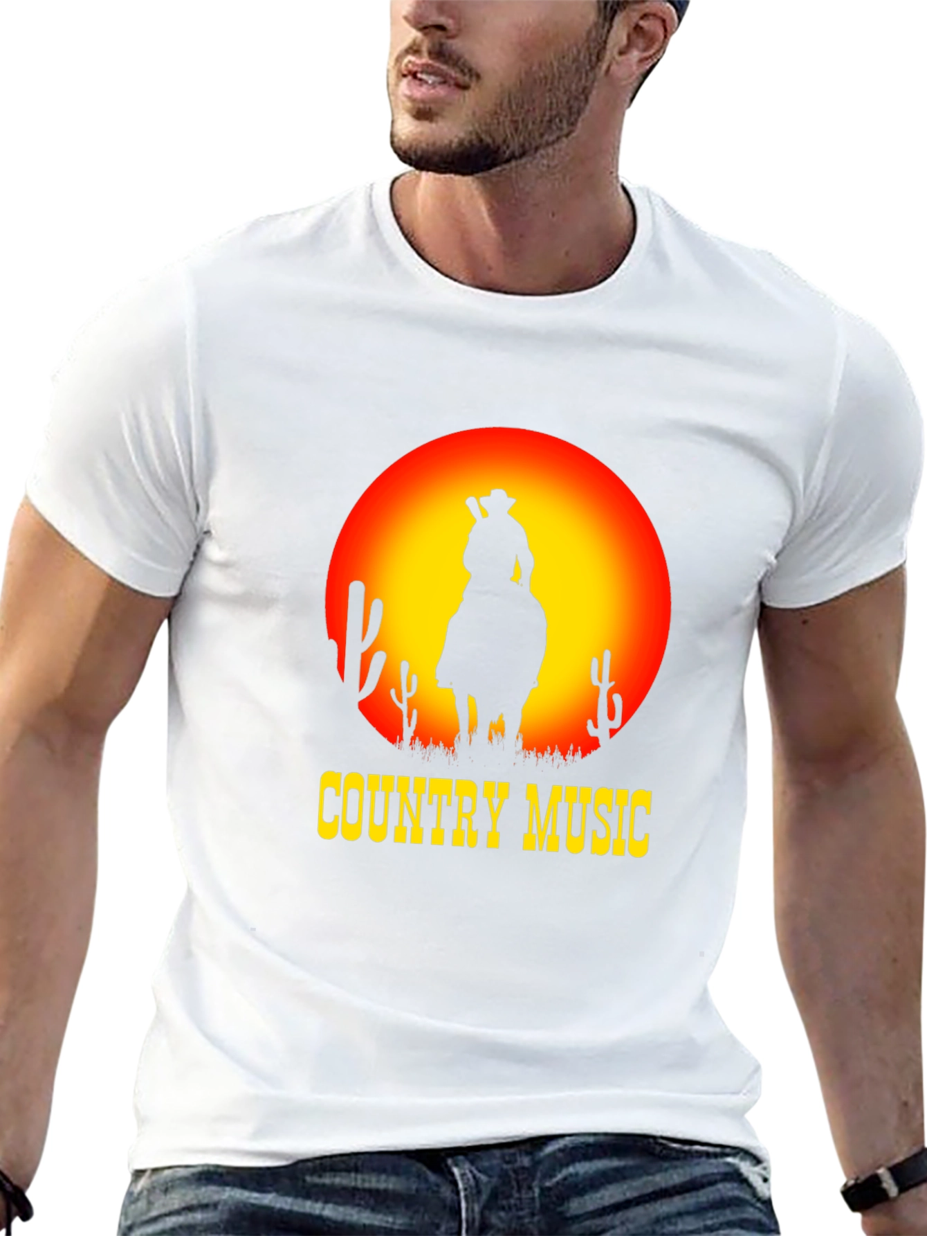 Black Country Music Sunset Cowboy Black T-Shirt view 13