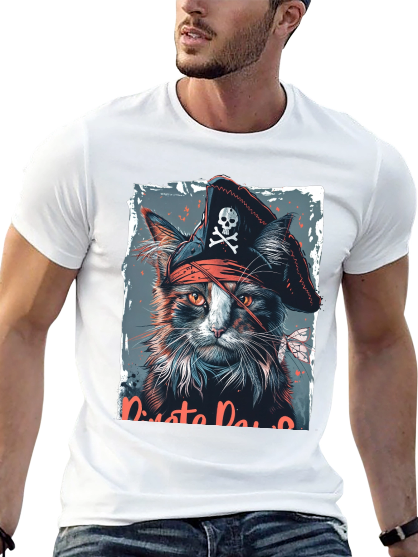 Black Pirate Cat Graphic T-Shirt - Black view 13