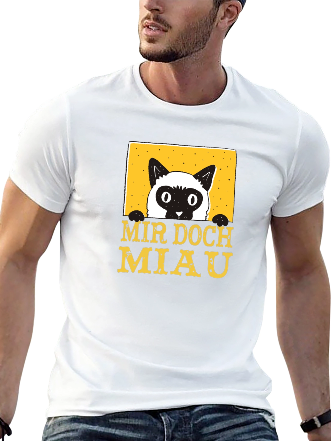 Black Mir Doch Miau Cat T-Shirt - Black Cotton Blend Tee view 13