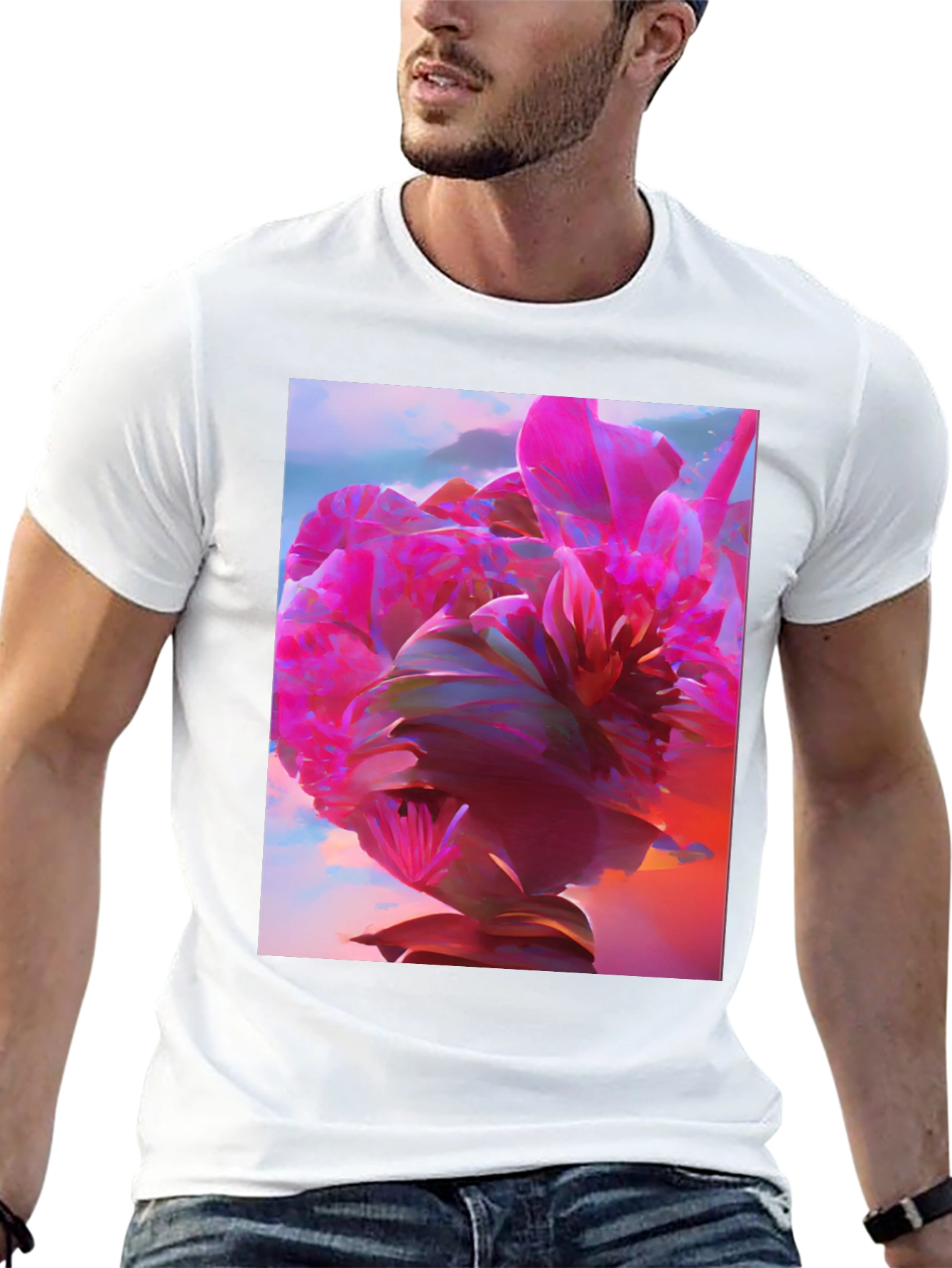 Black Floral Graphic Tee - Abstract Pink Flower Design view 13