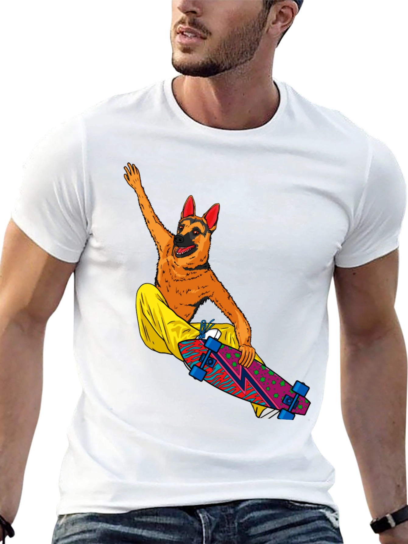 Black Dog Riding Skateboard Graphic T-Shirt view 13