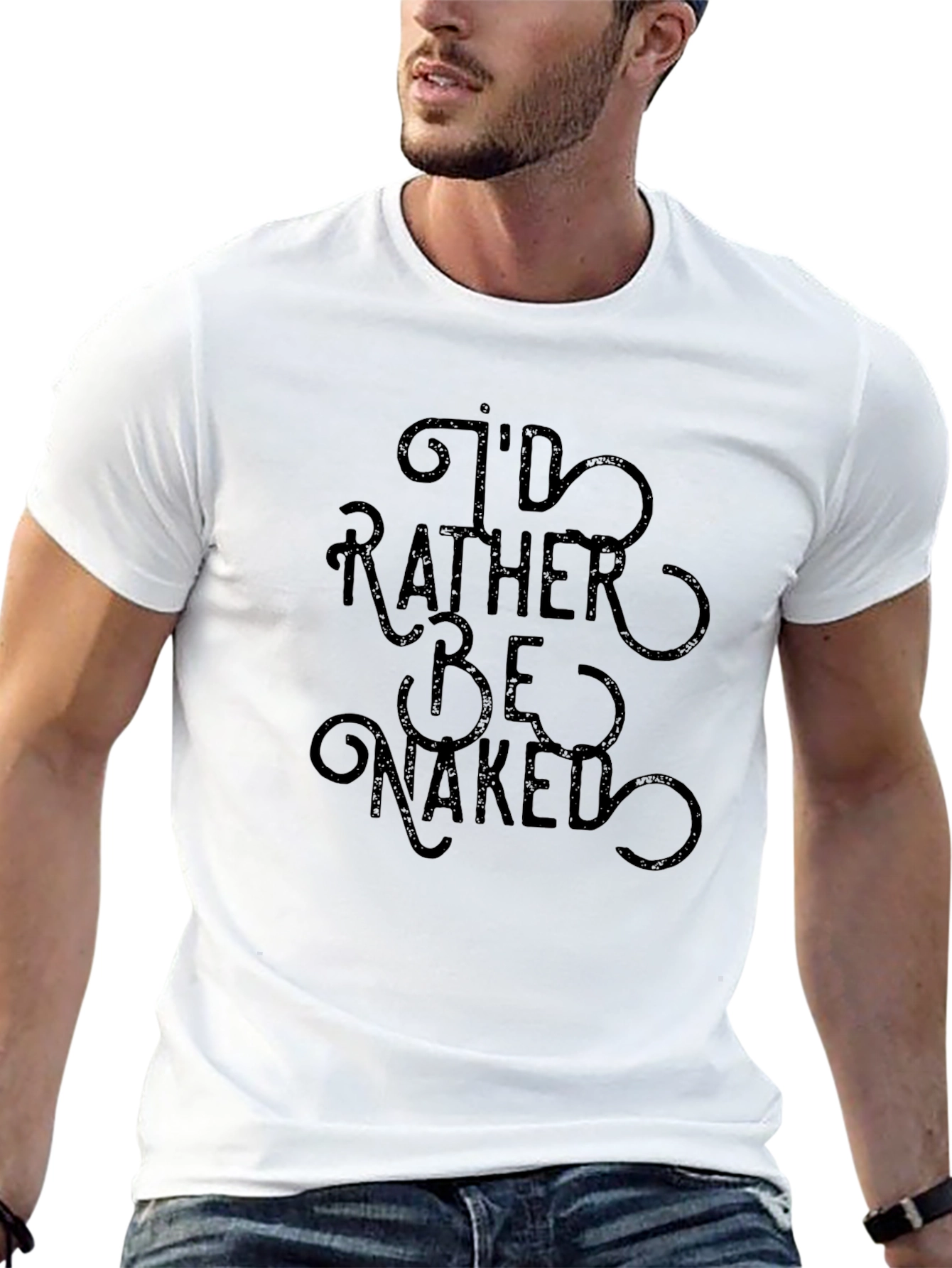 Black I'd Rather Be Naked Graphic Tee - Soft Cotton Blend view 13