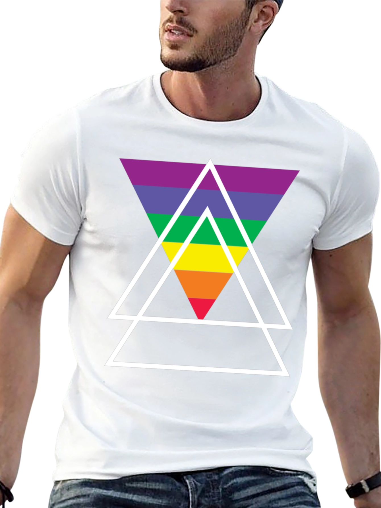 Black Rainbow Triangle Graphic Tee - Stylish Casual Wear view 13
