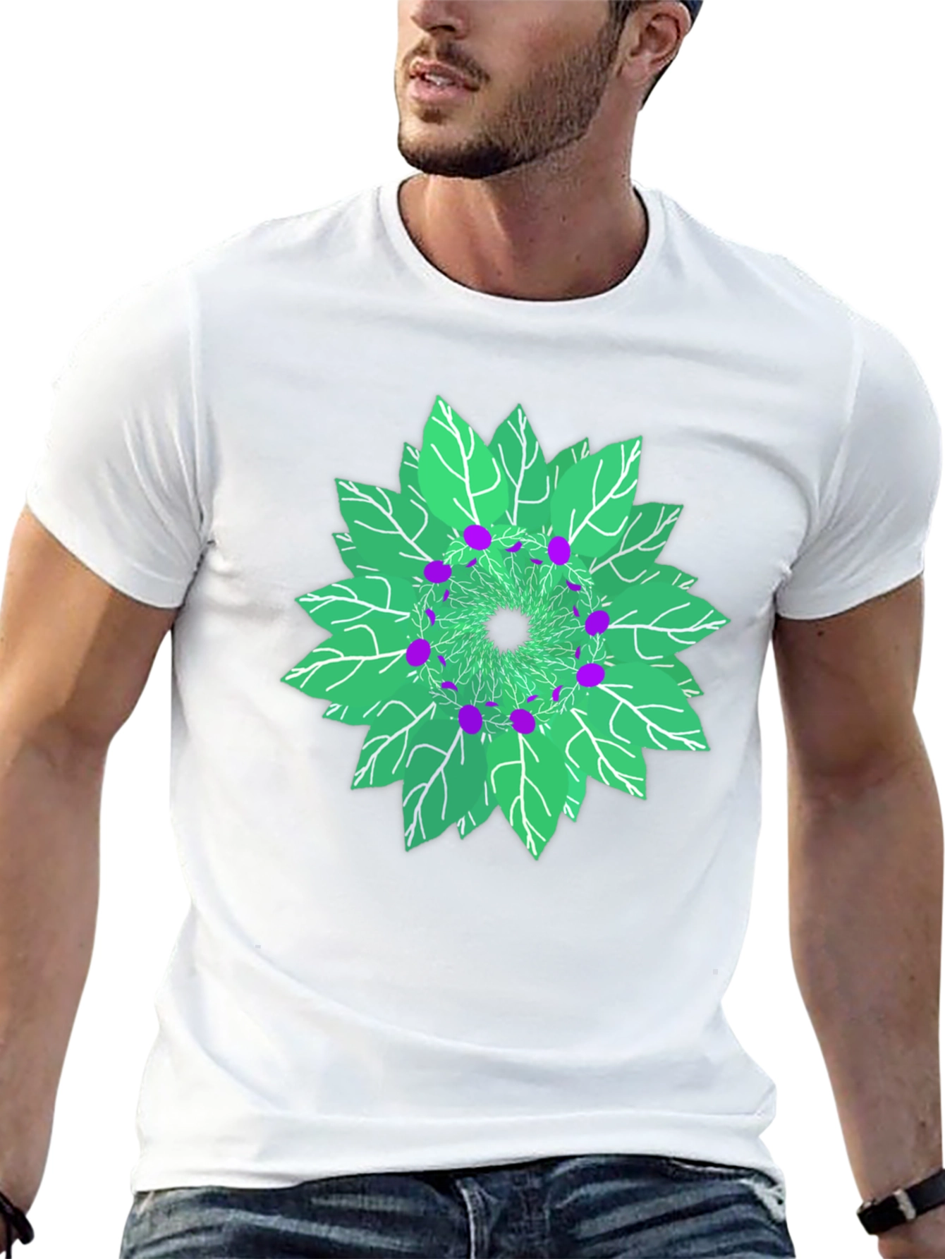 Black Nature Mandala Graphic T-Shirt - Unique Leaf Design view 13