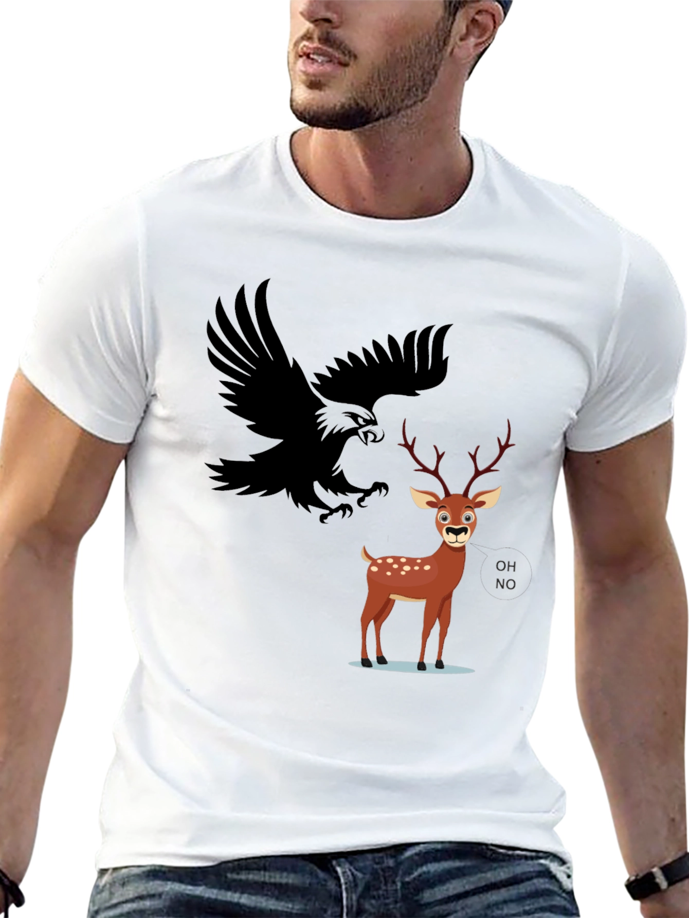 Black Eagle and Deer Graphic Tee - Black view 13