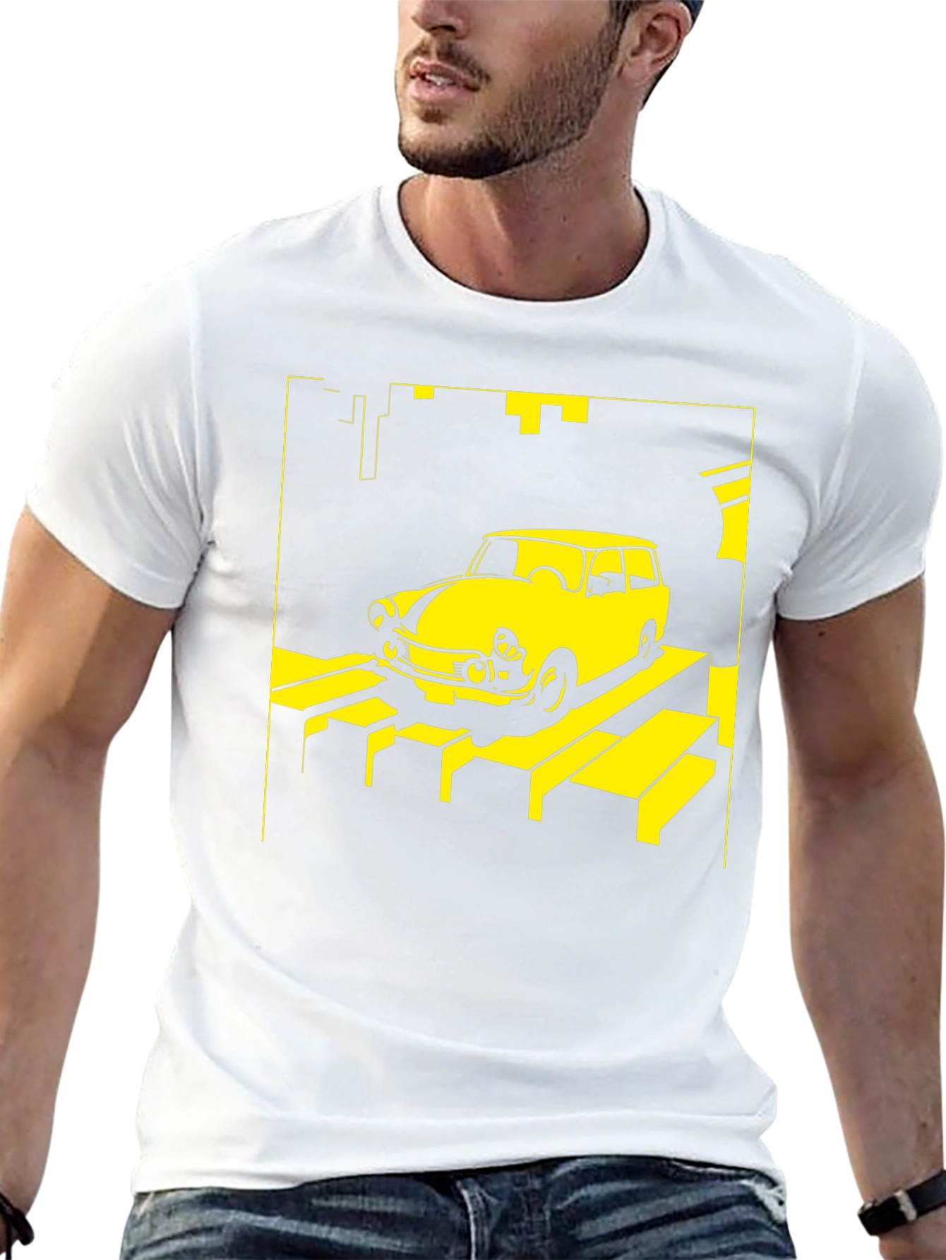 Retro Car T-Shirt - Yellow on Black - 13