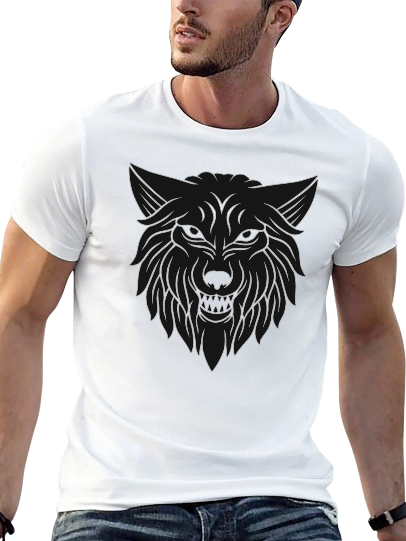 Black Wolf Graphic Tee - Stylish Black Cotton Blend T-Shirt view 13