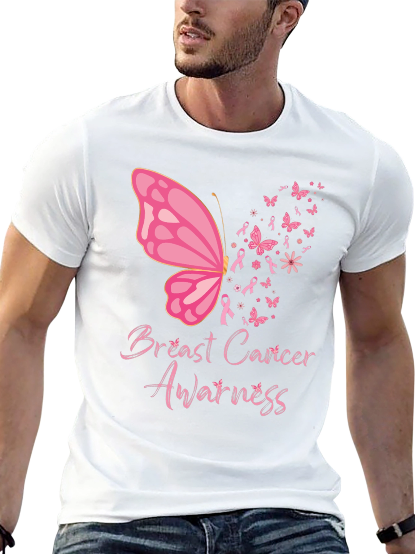 Black Breast Cancer Awareness Butterfly Tee view 13