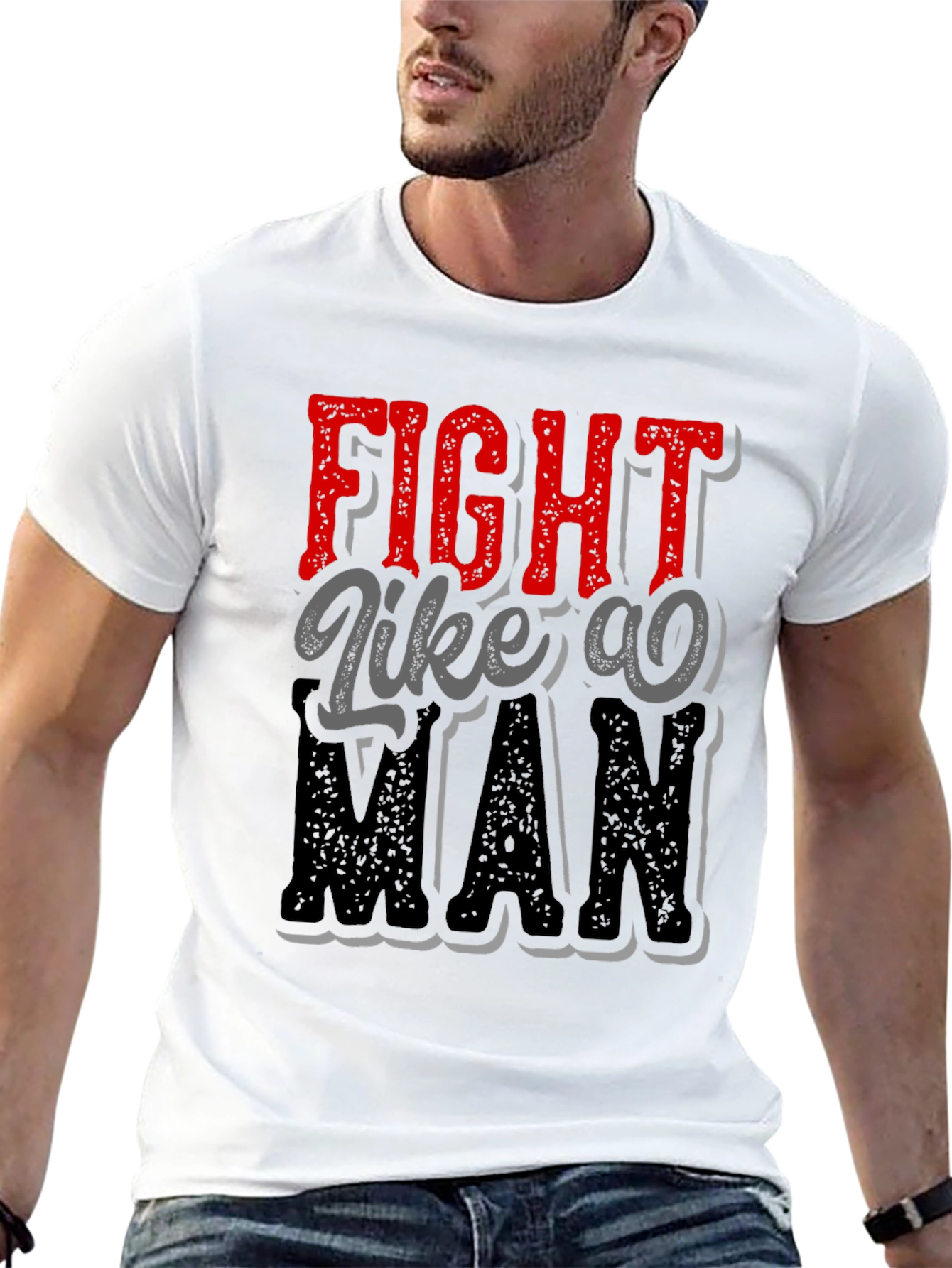 Black Fight Like a Man Graphic Tee - Bold Statement Shirt view 13