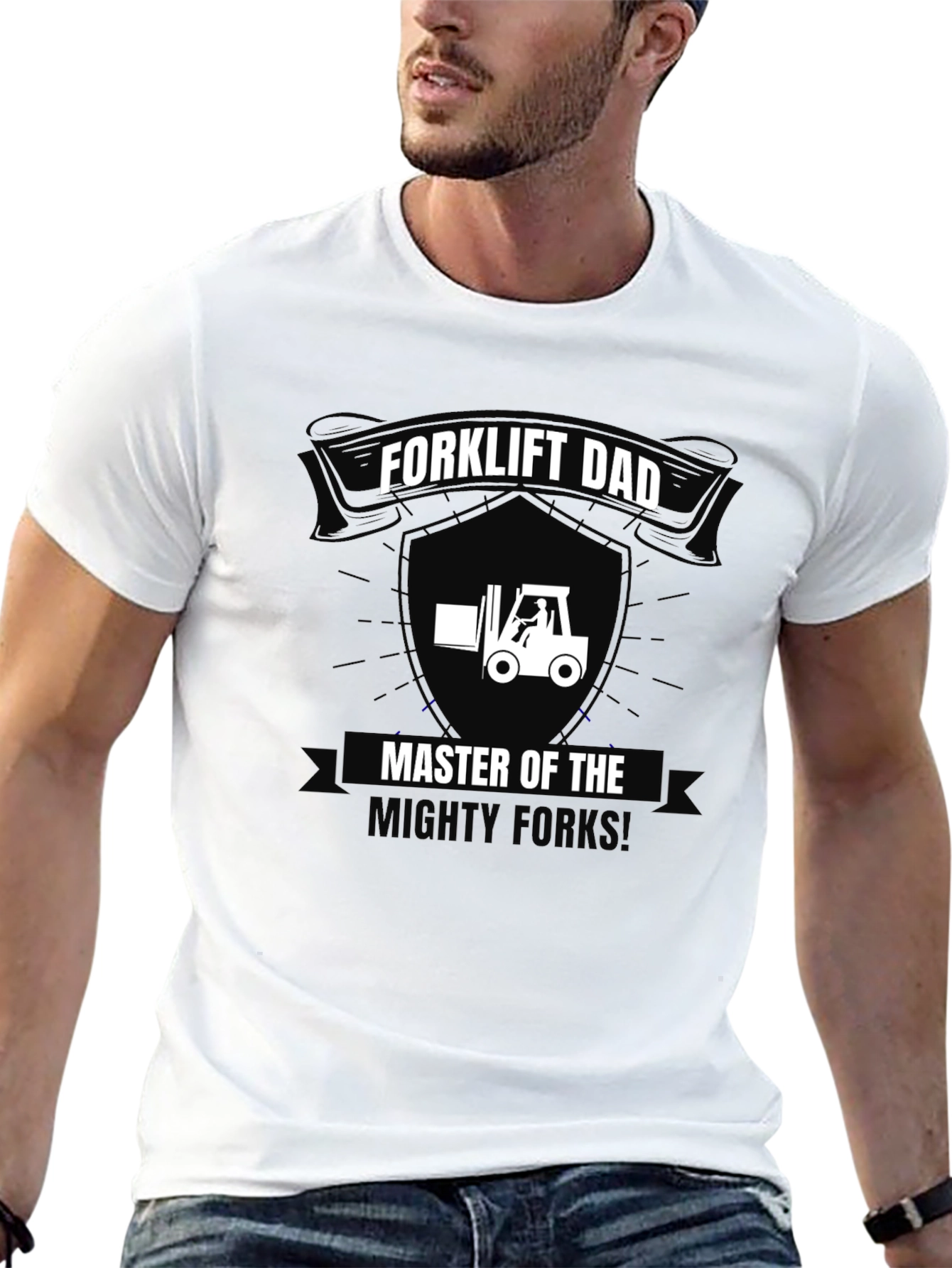 Black Forklift Dad T-Shirt - Master of the Mighty Forks! view 13