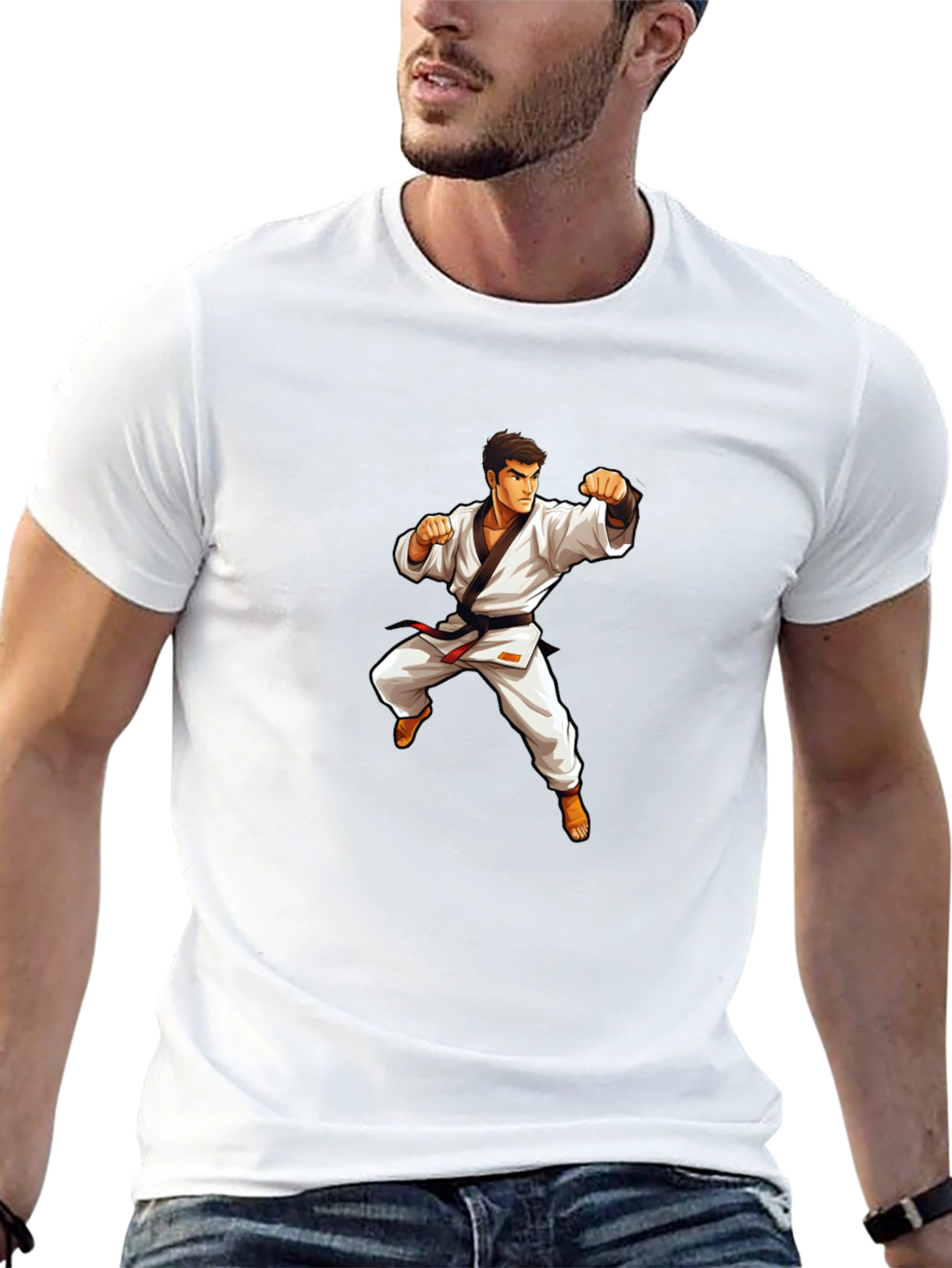 Black Karate Master Graphic T-Shirt - Black Cotton Tee view 13