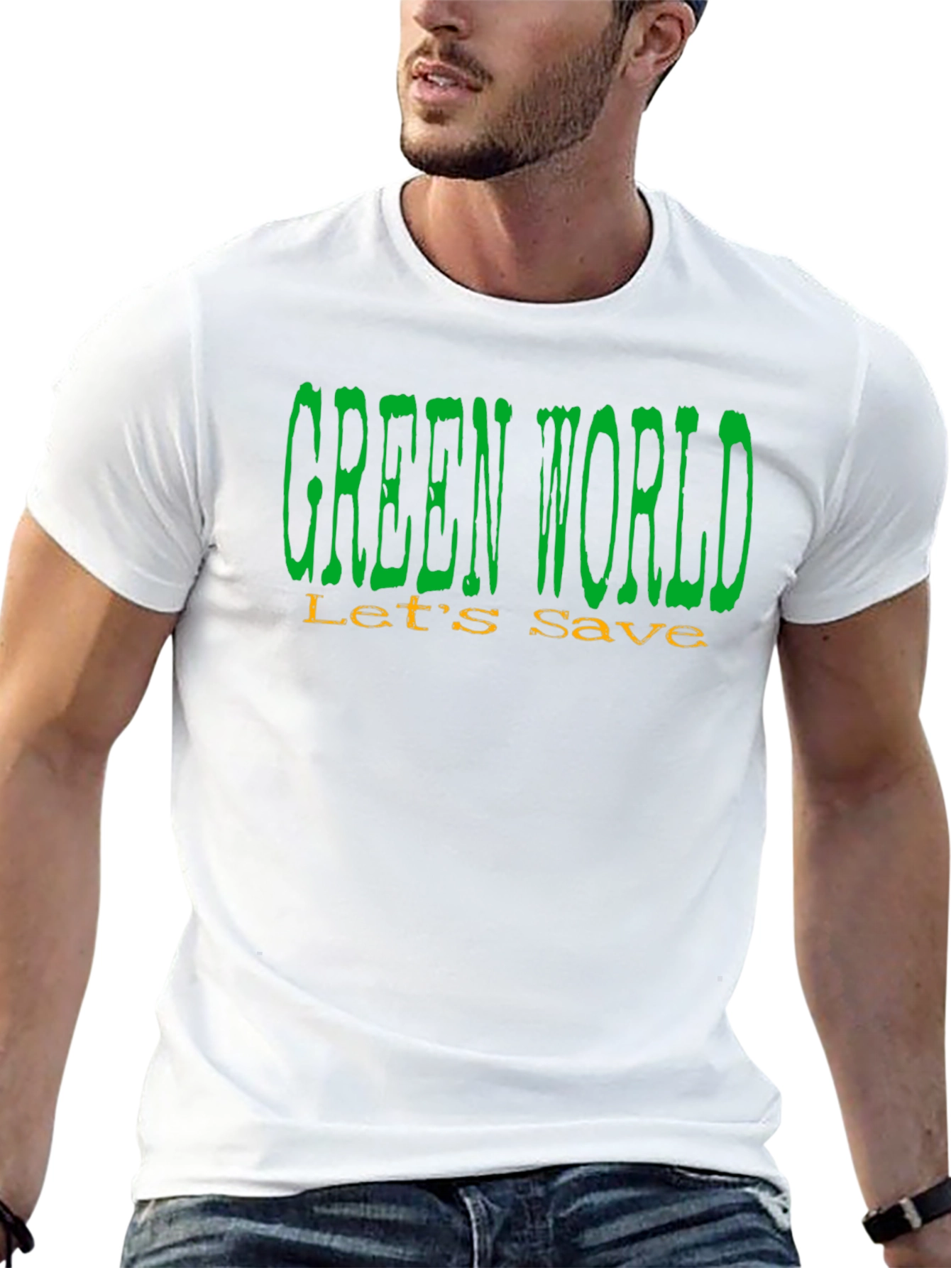 Black Green World Let's Save Earth Graphic Tee - Black Cotton T-Shirt view 13