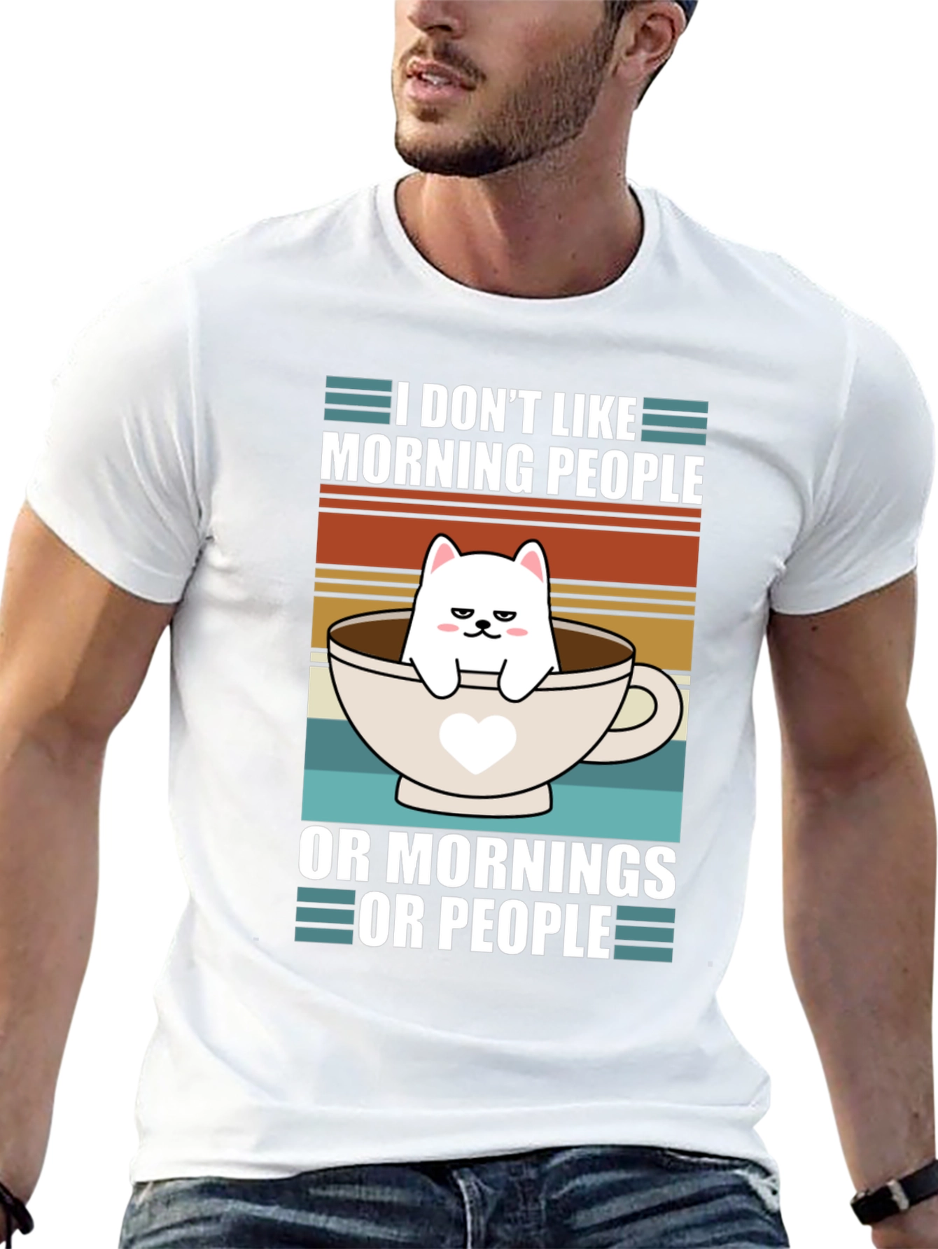 Black Funny I Don't Like Morning People Cat T-Shirt view 13