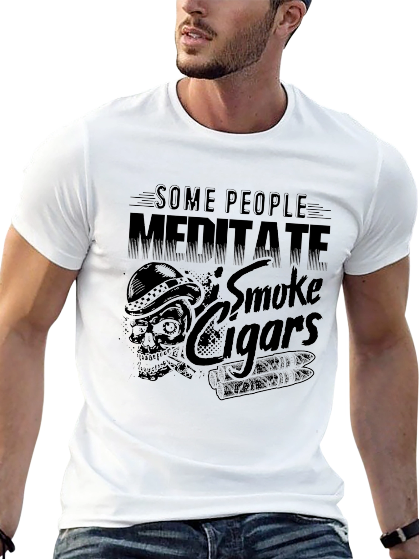 Black Some People Meditate Smoke Cigars Black Graphic Tee view 13