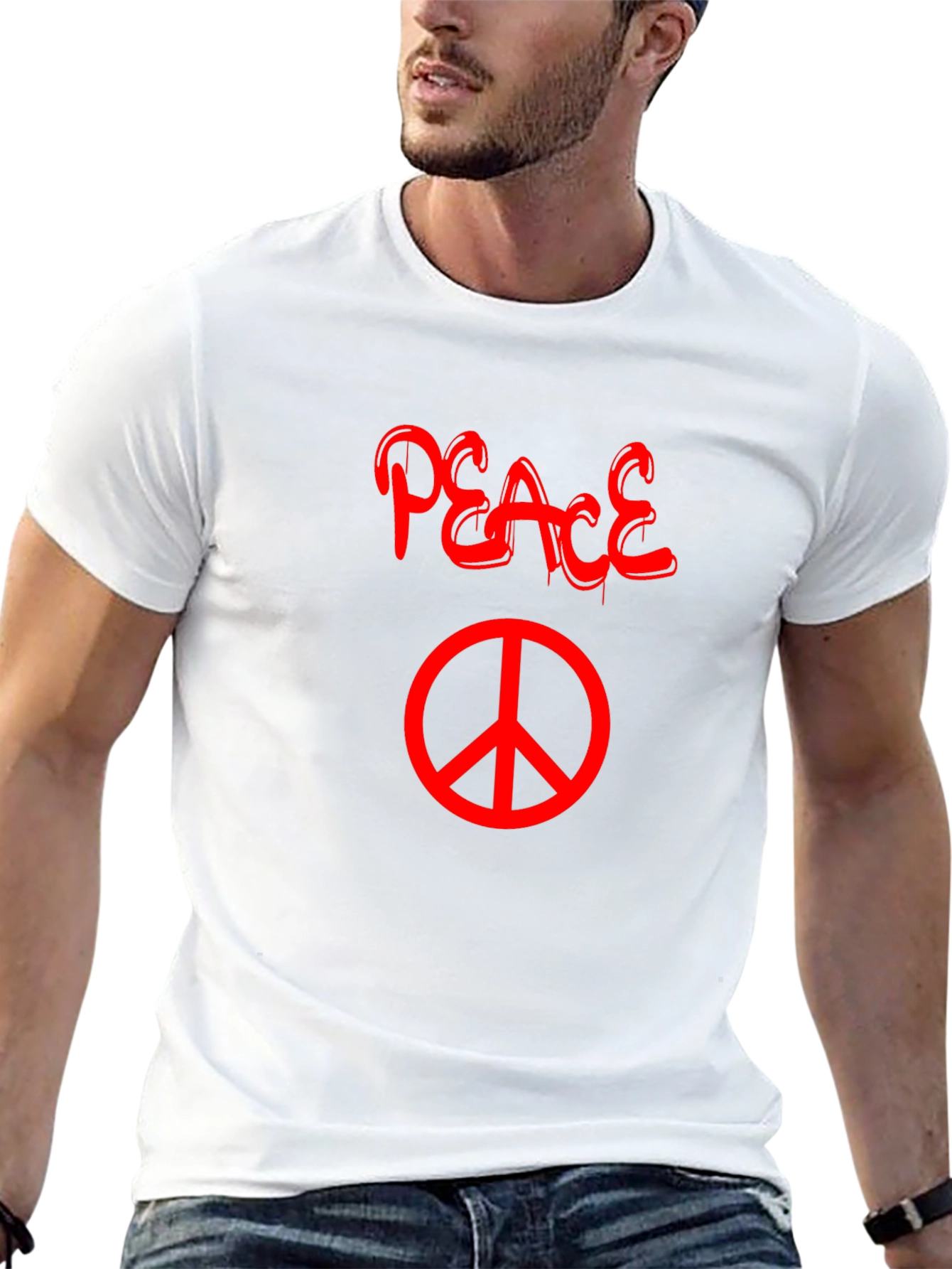 Black Peace T-Shirt - Black with Red Graphic view 13