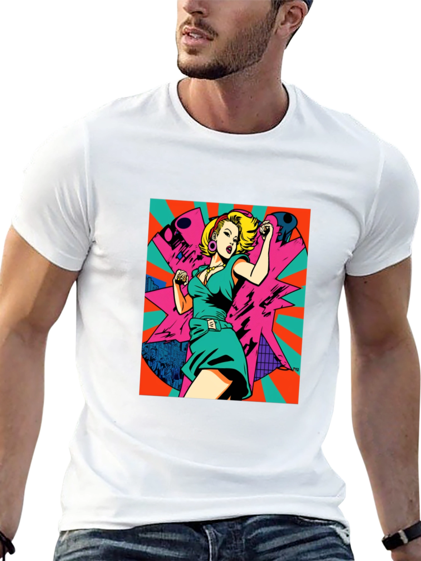 Black Retro Pop Art Woman Graphic Tee - Black view 13