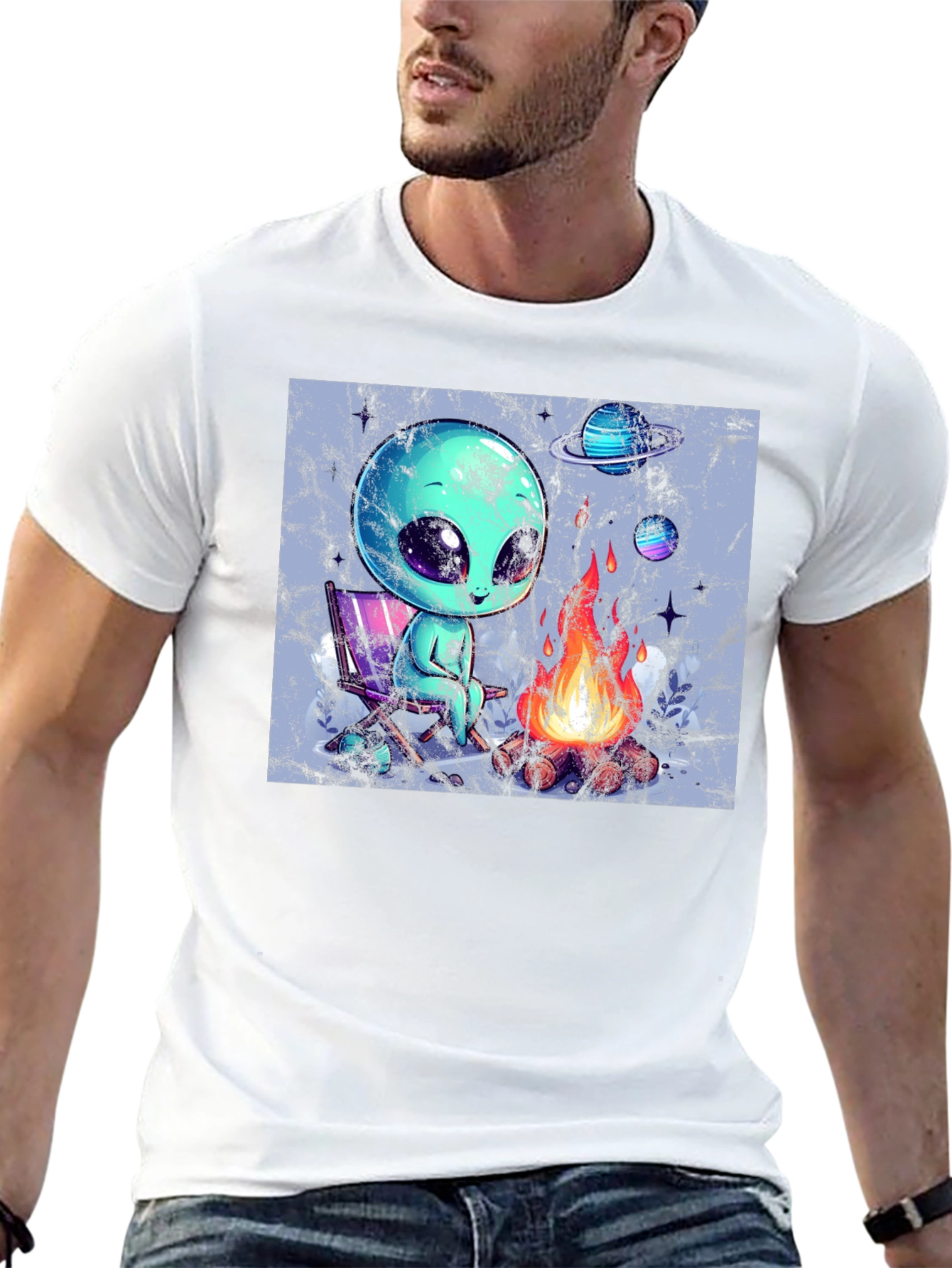 Black Alien Camping T-Shirt - Out of This World Comfort! view 13