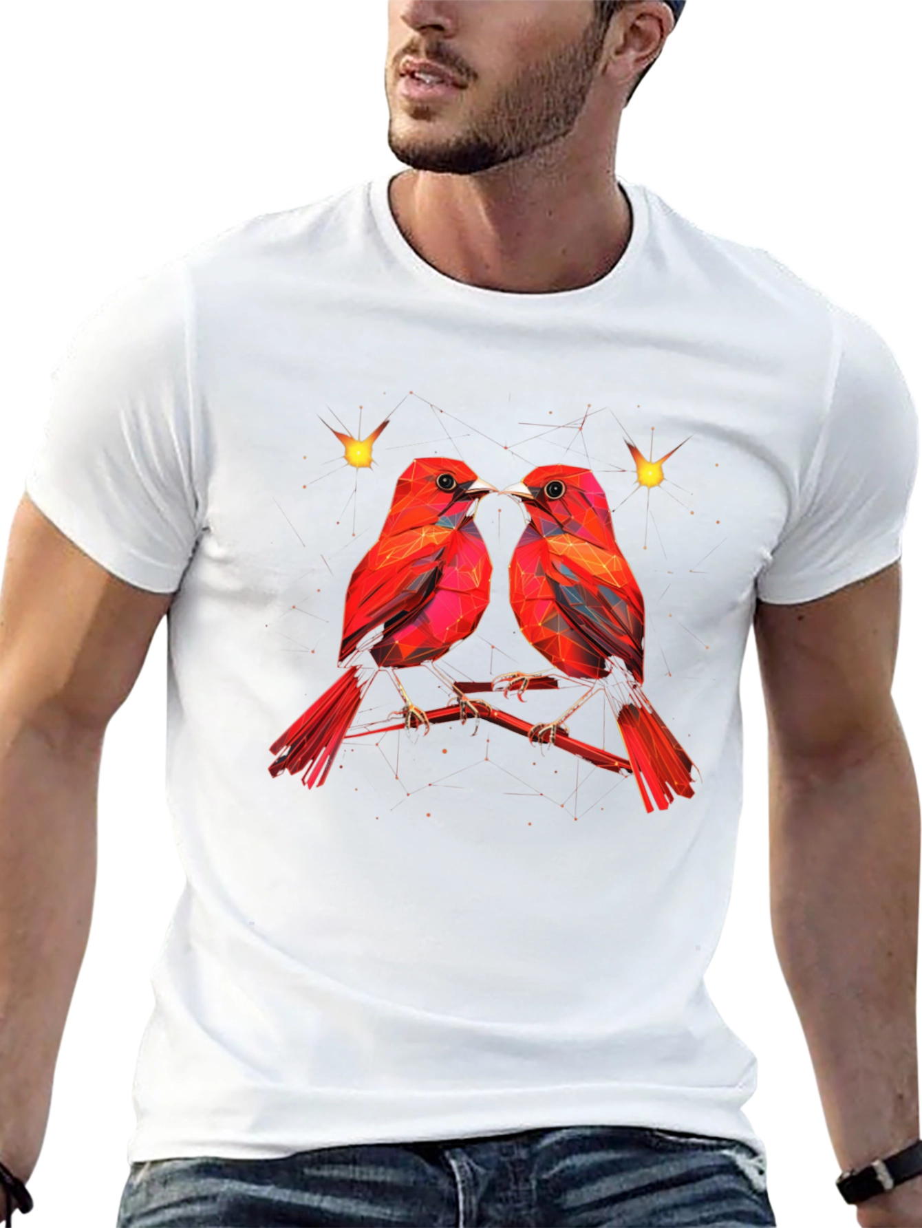 Black Geometric Bird Print Black T-Shirt view 13