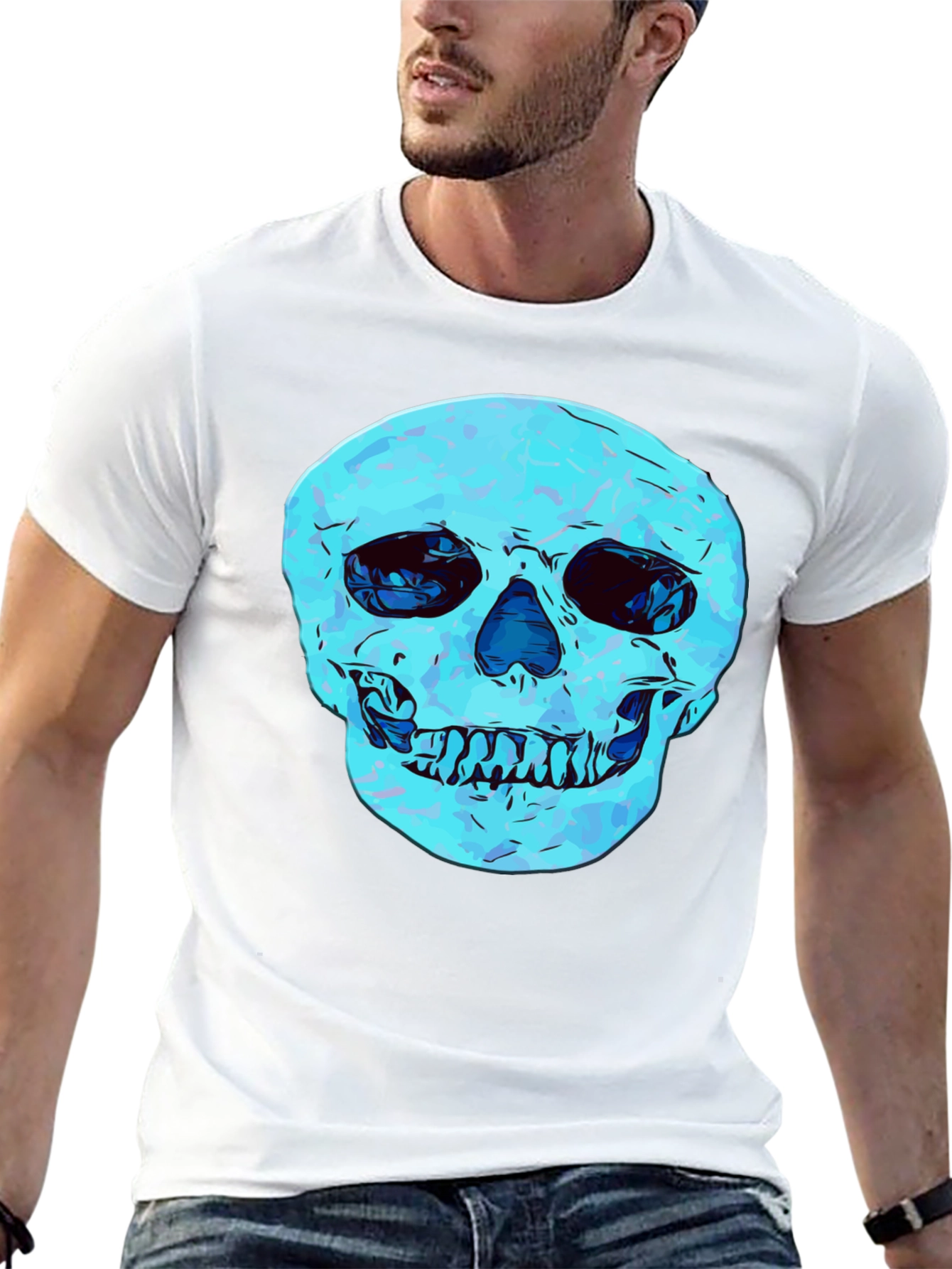 Black Cool Skull Graphic Print Black T-Shirt view 13