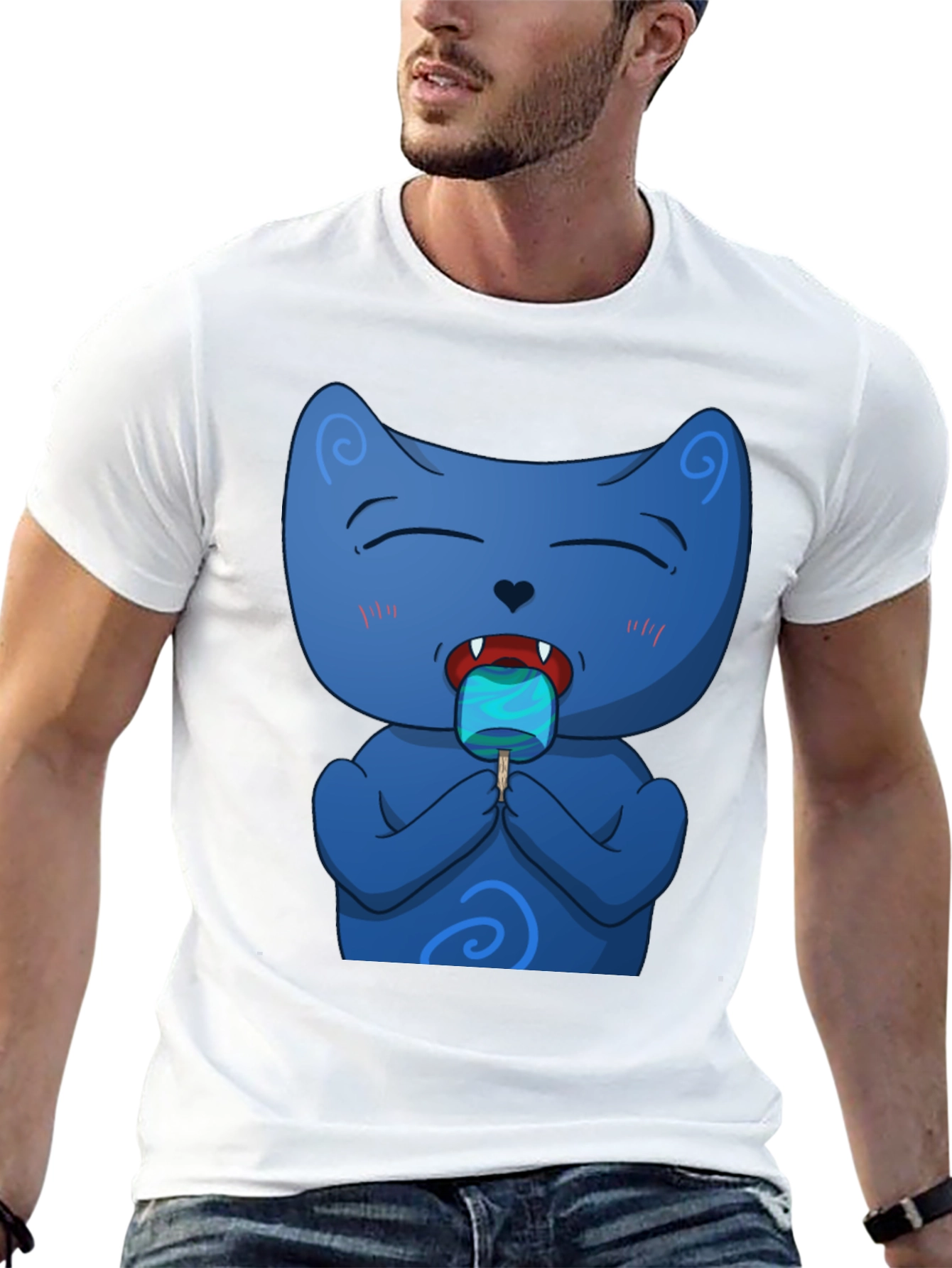 Black Cool Cat Licking Popsicle Black T-Shirt view 13