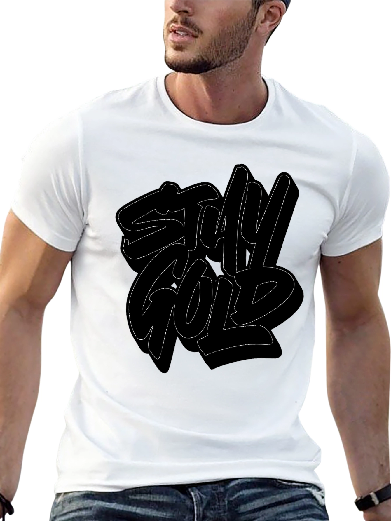 Black Stay Gold Graphic Print Men's Black T-Shirt view 13