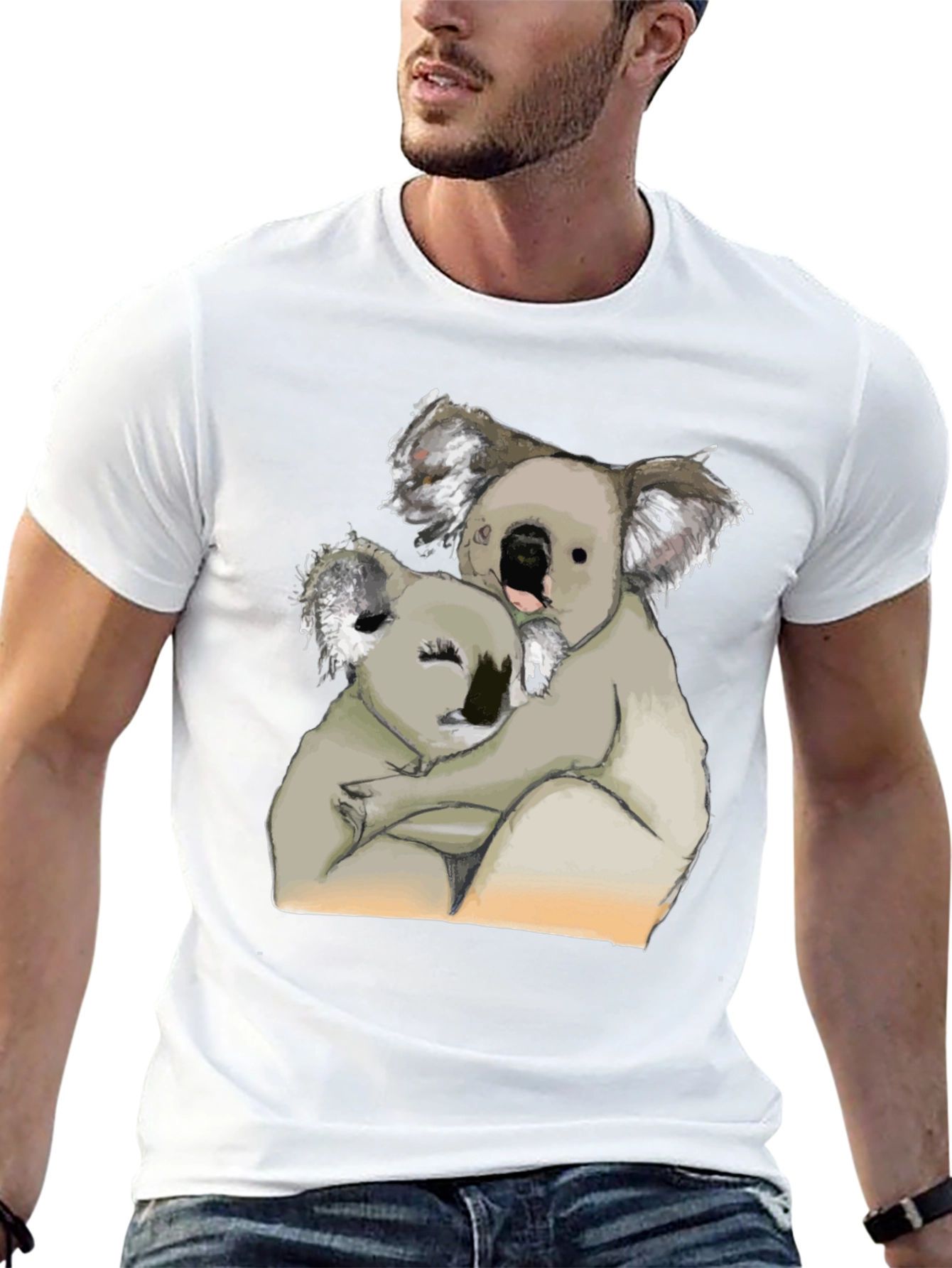 Black Koala Hug T-Shirt - Black Cotton Tee view 13