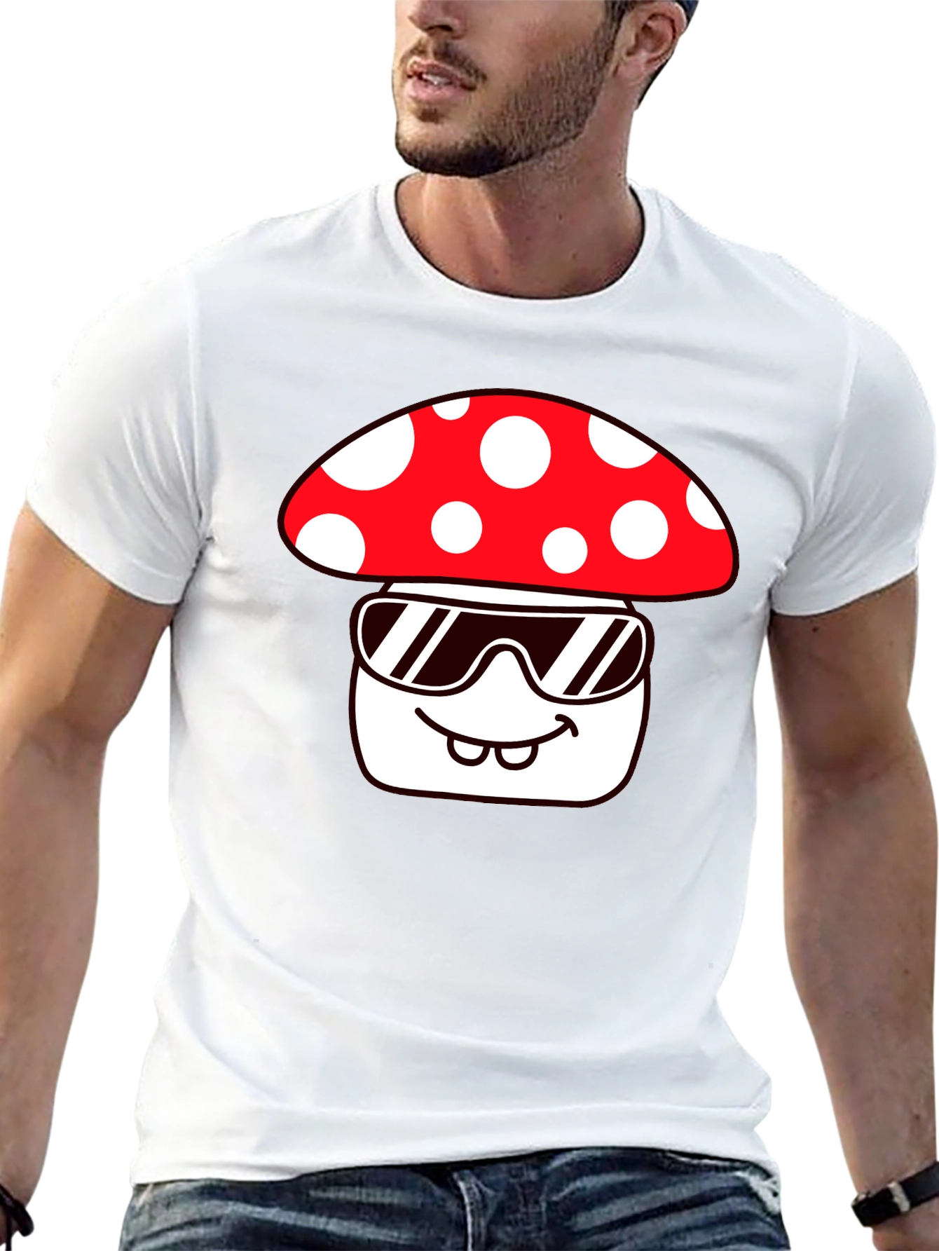 Black Cool Mushroom Graphic Tee - Quirky Fun Design view 13