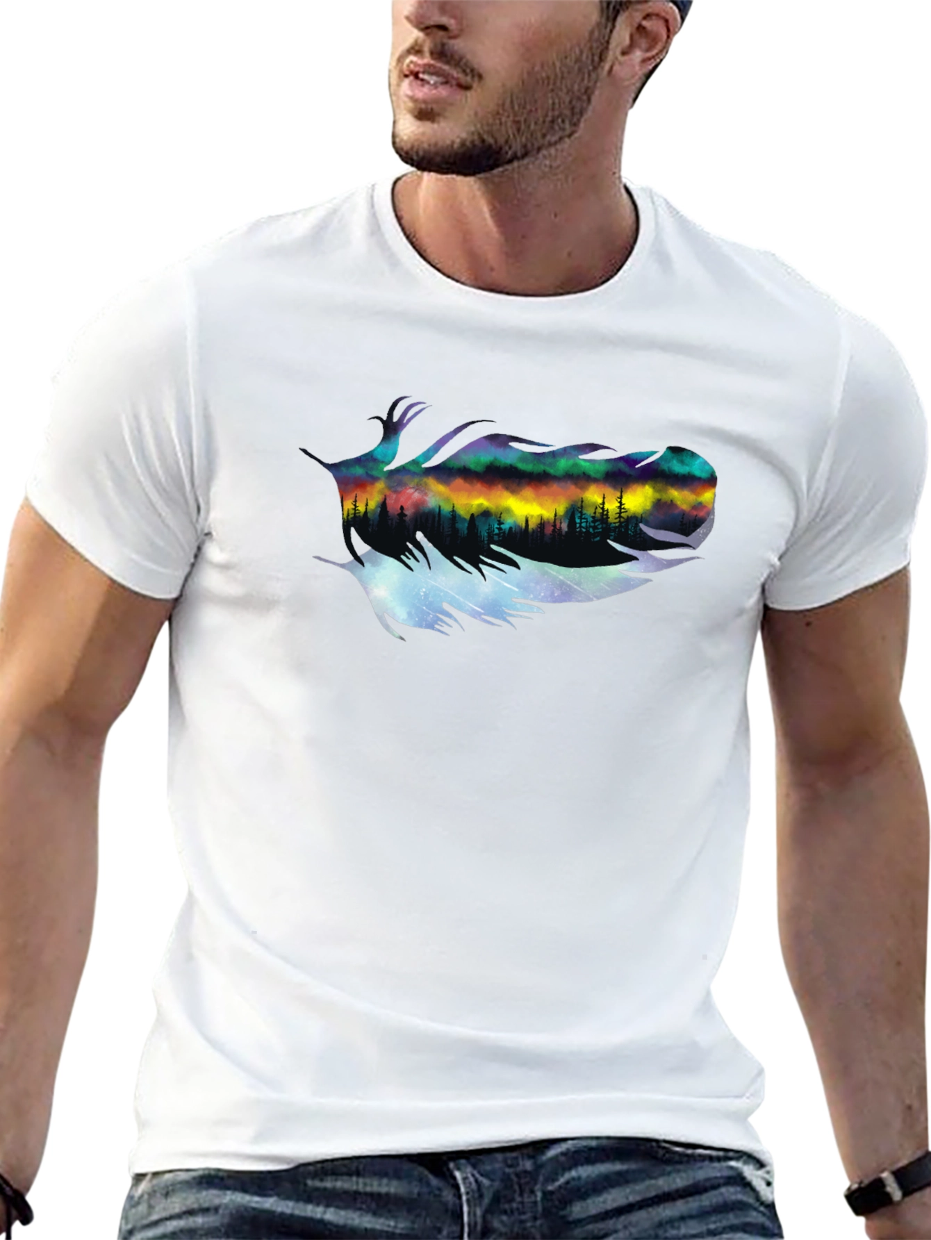 Black Northern Lights Feather Graphic T-Shirt view 13